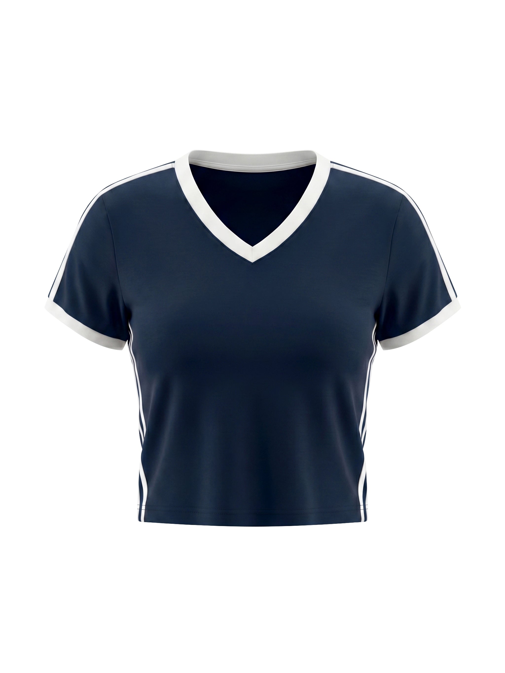 Women's Retro Binding V-Neck Crop T-Shirt – Slim Fit Vintage Crop Top