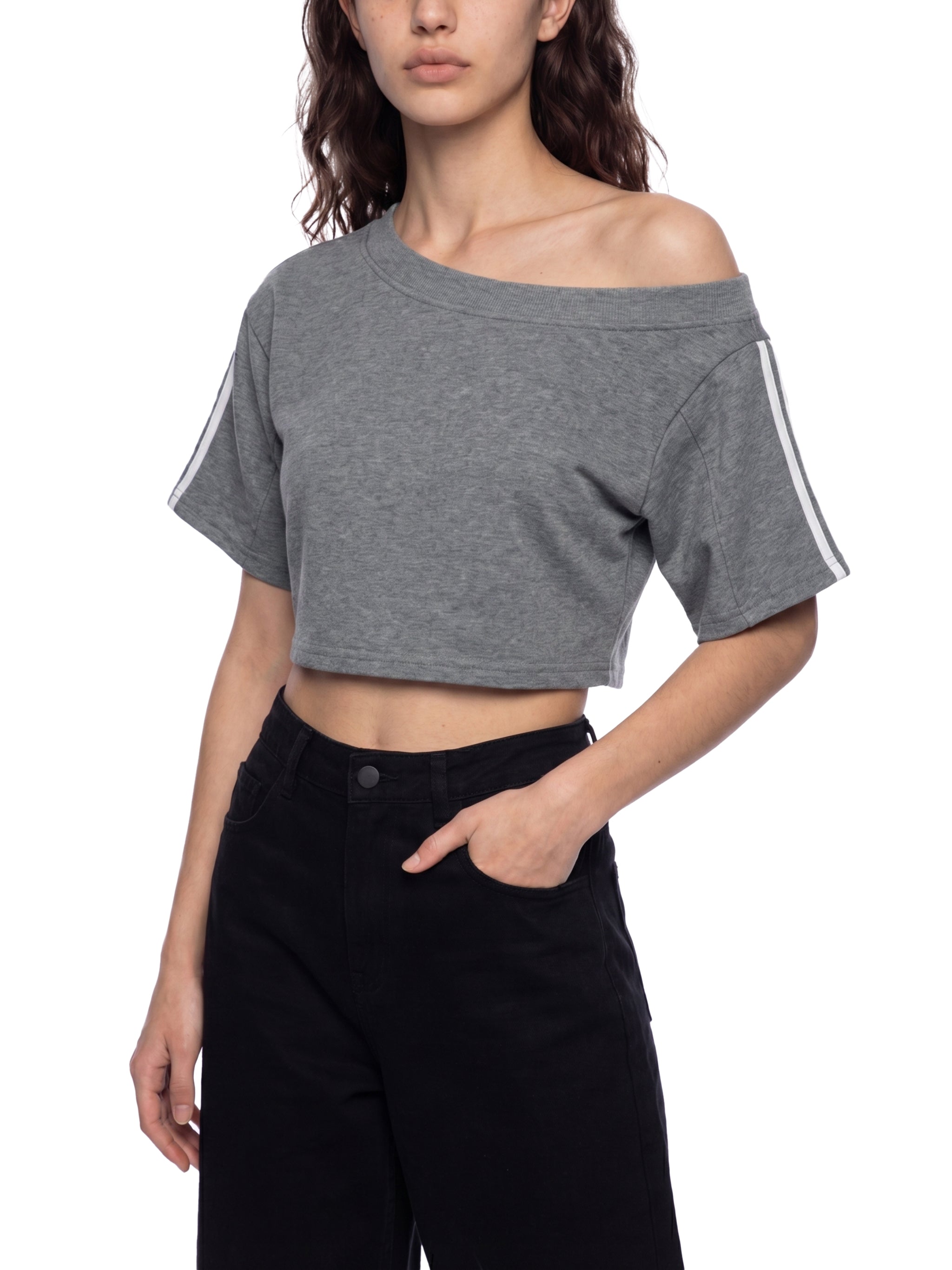 Women's Off-the-Shoulder Crop T-Shirt – Slim Fit Casual Fashion Top