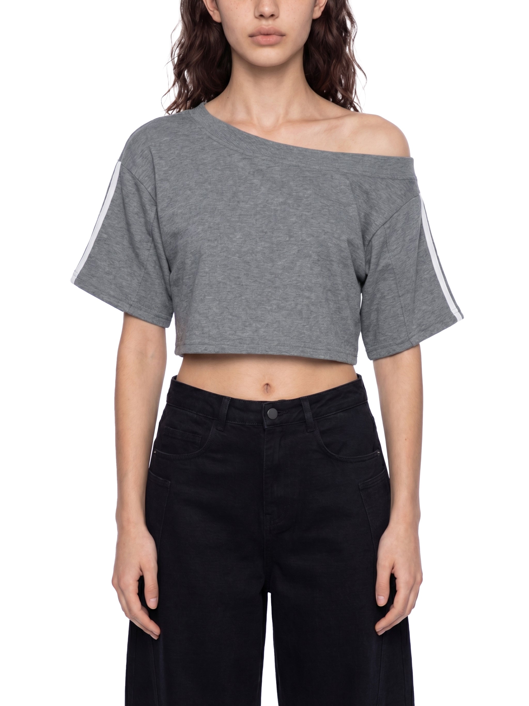 Women's Off-the-Shoulder Crop T-Shirt – Slim Fit Casual Fashion Top