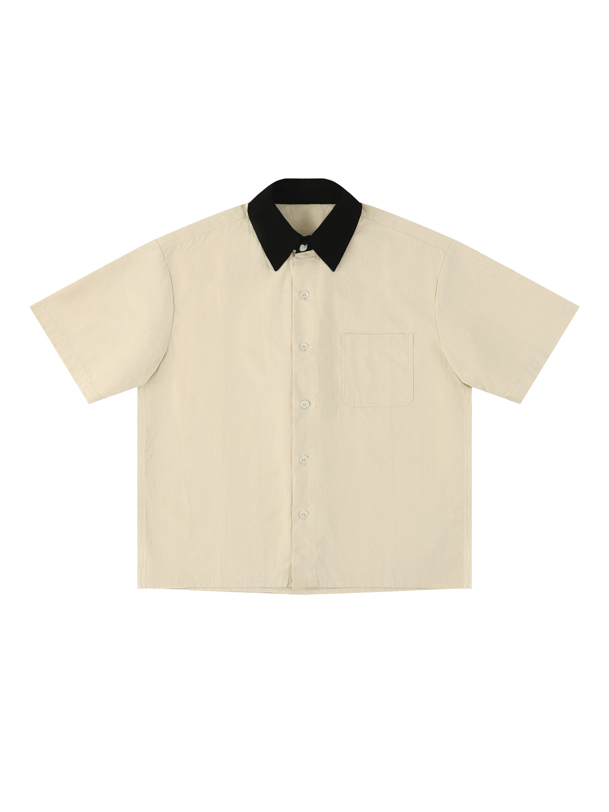 Unisex Color Block Short Sleeve Shirt – Relaxed Fit Casual Button-Up