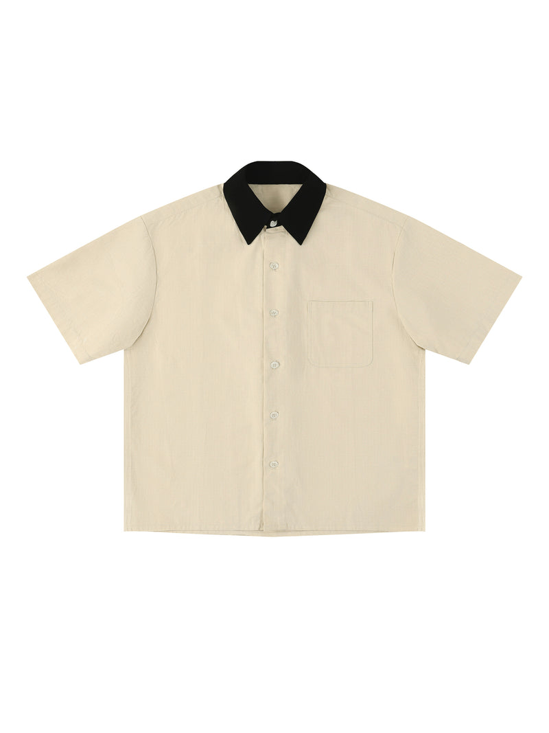 Unisex Color Block Short Sleeve Shirt – Relaxed Fit Casual Button-Up