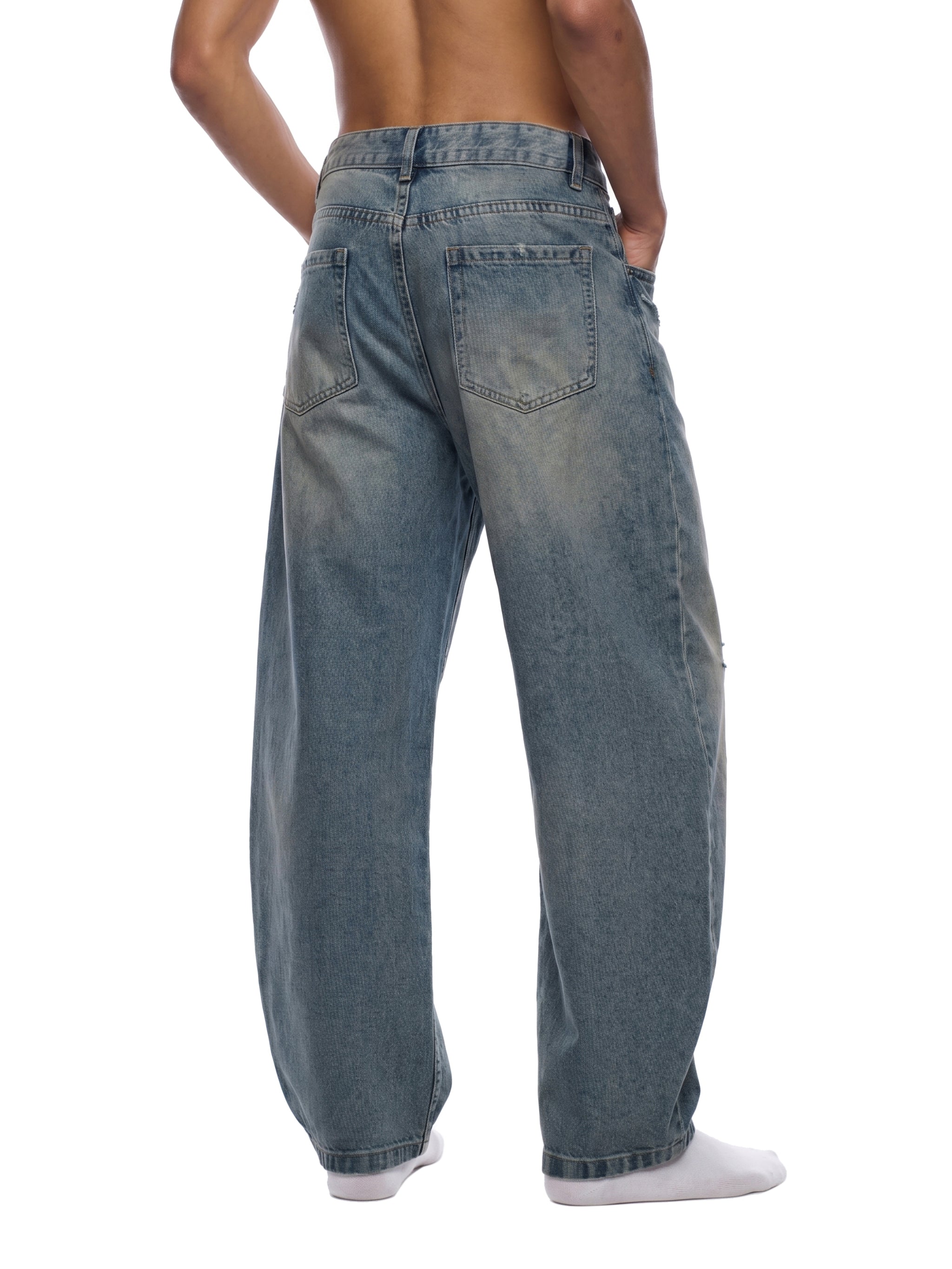 Men's Distressed Barrel Leg Jeans – Relaxed Fit Premium Denim Pants