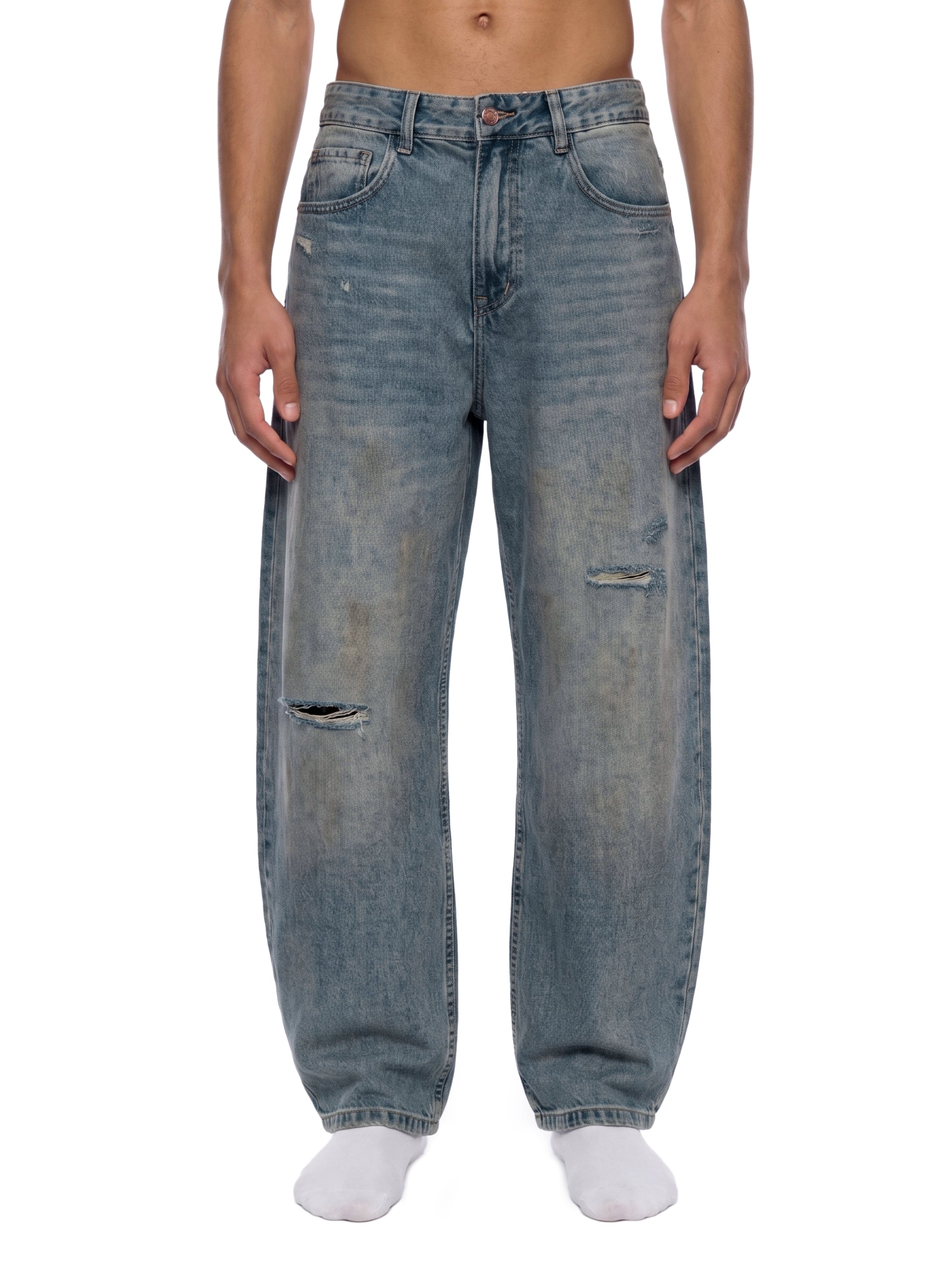 Men's Distressed Barrel Leg Jeans – Relaxed Fit Premium Denim Pants