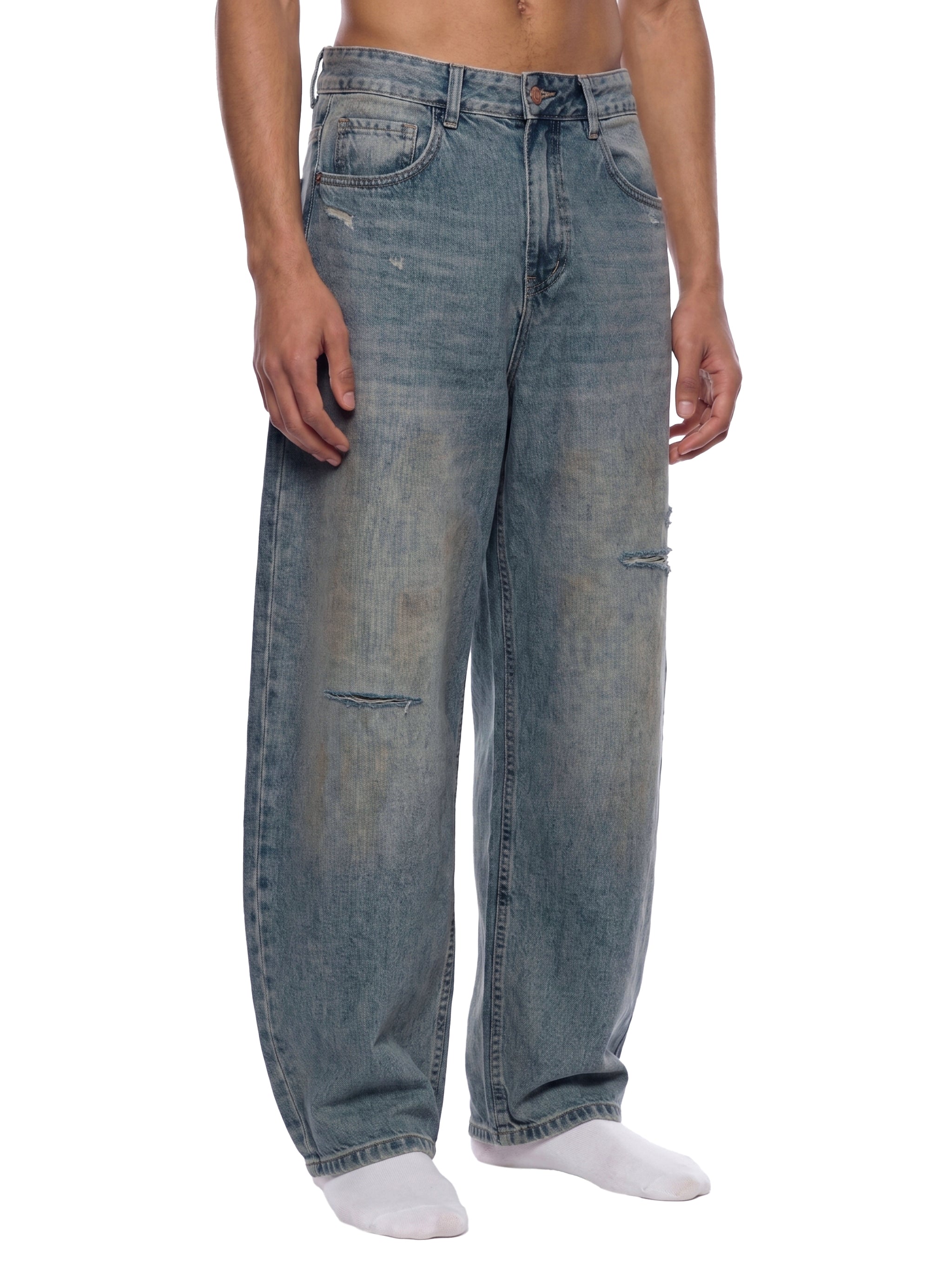 Men's Distressed Barrel Leg Jeans – Relaxed Fit Premium Denim Pants