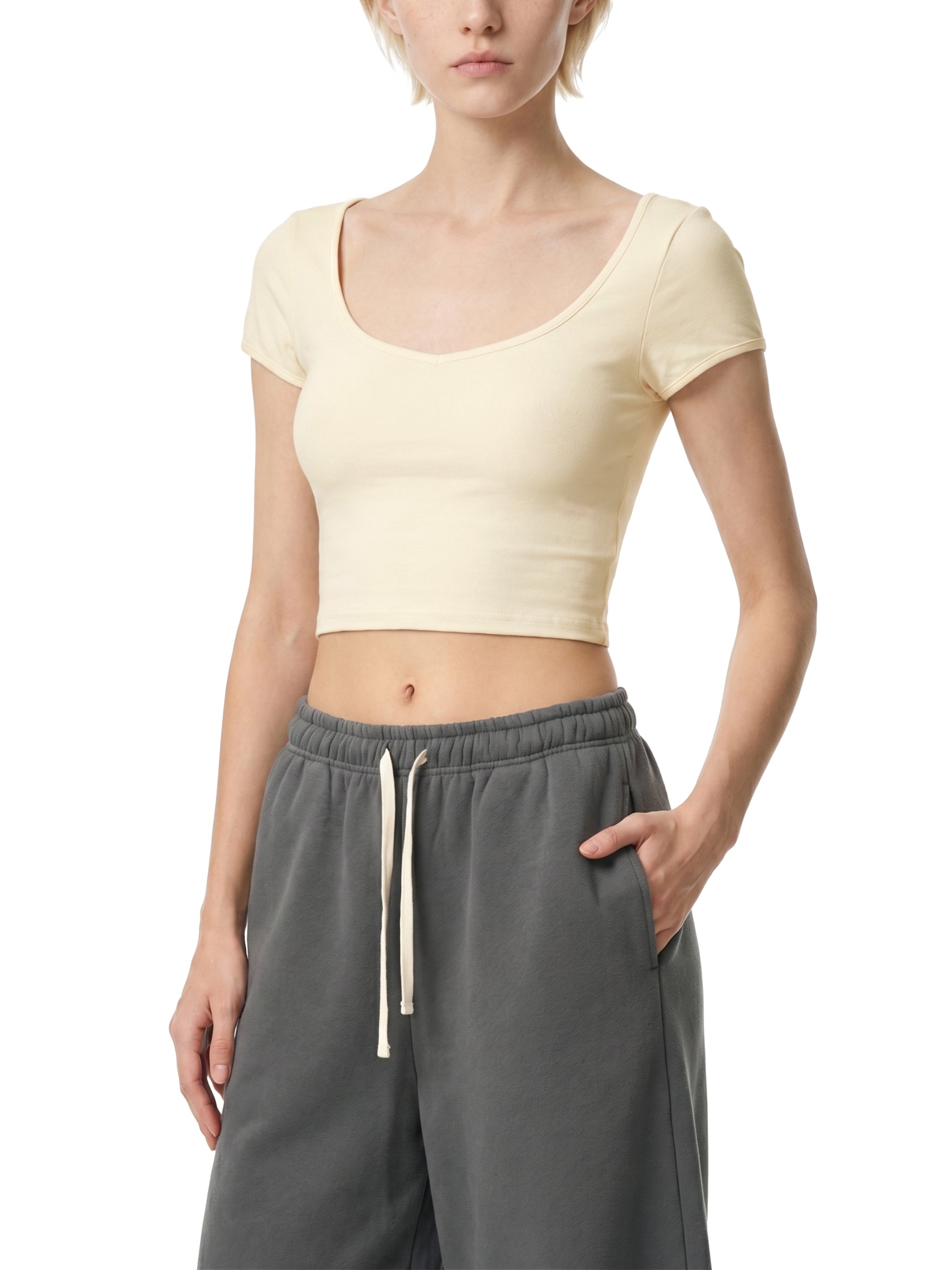 Women's Slim Cap Sleeve Crop T-Shirt – Fitted Everyday Essential Top