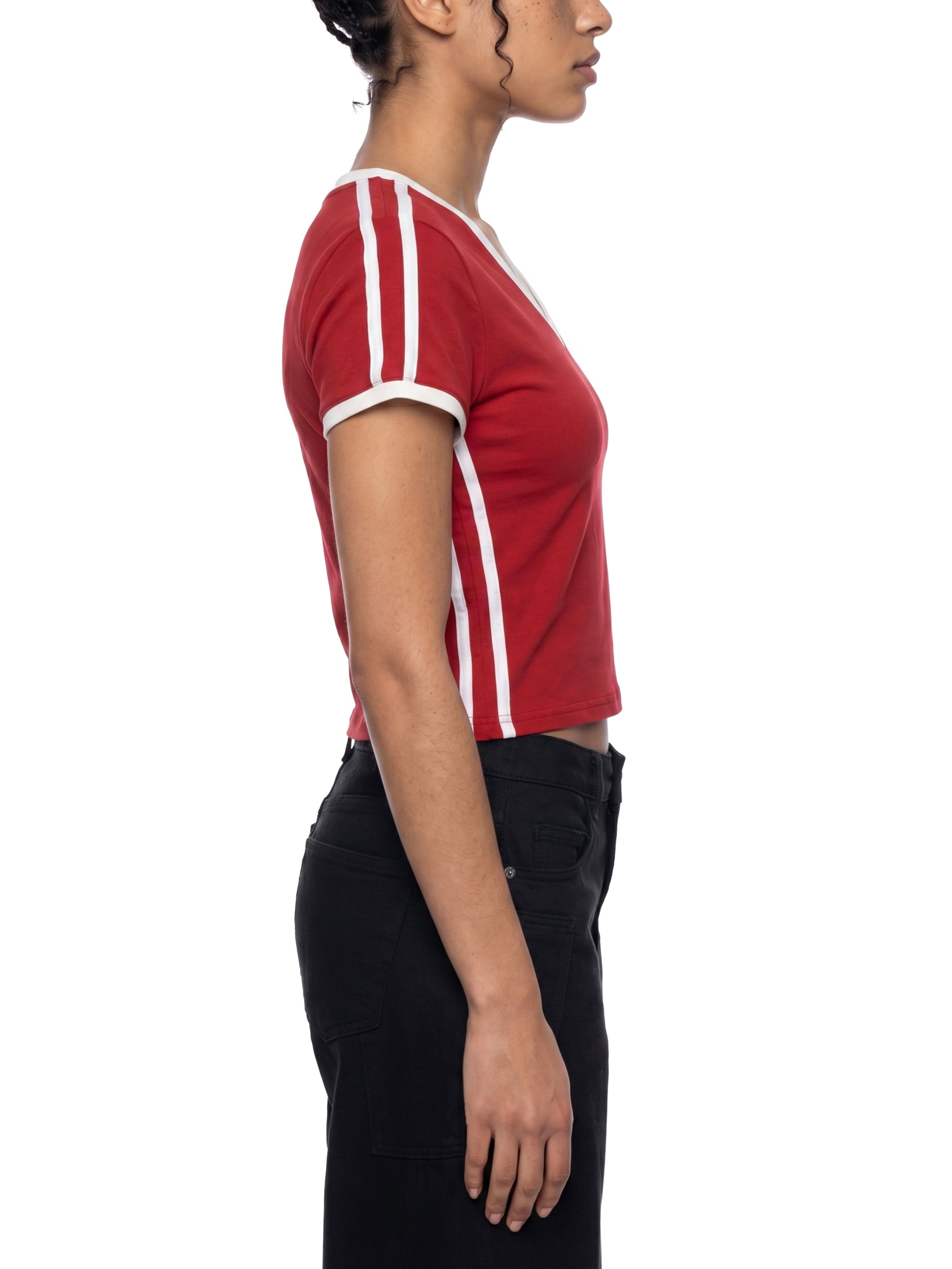 Women's Retro Binding V-Neck Crop T-Shirt – Slim Fit Vintage Crop Top