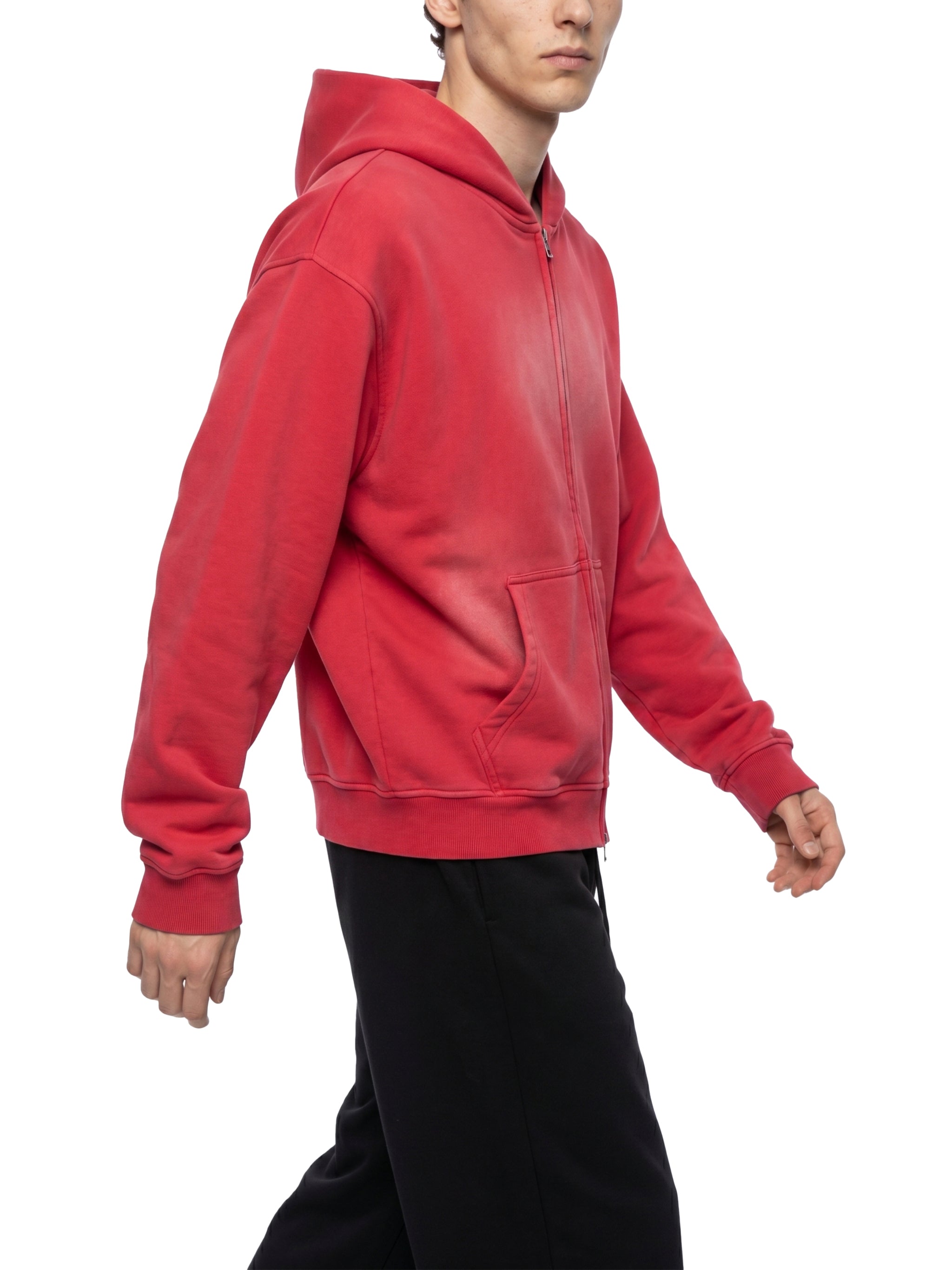 Unisex Vintage Sunfade Two-Way Zip Boxy Fleece Hoodie – Oversized Heavyweight Hoodie