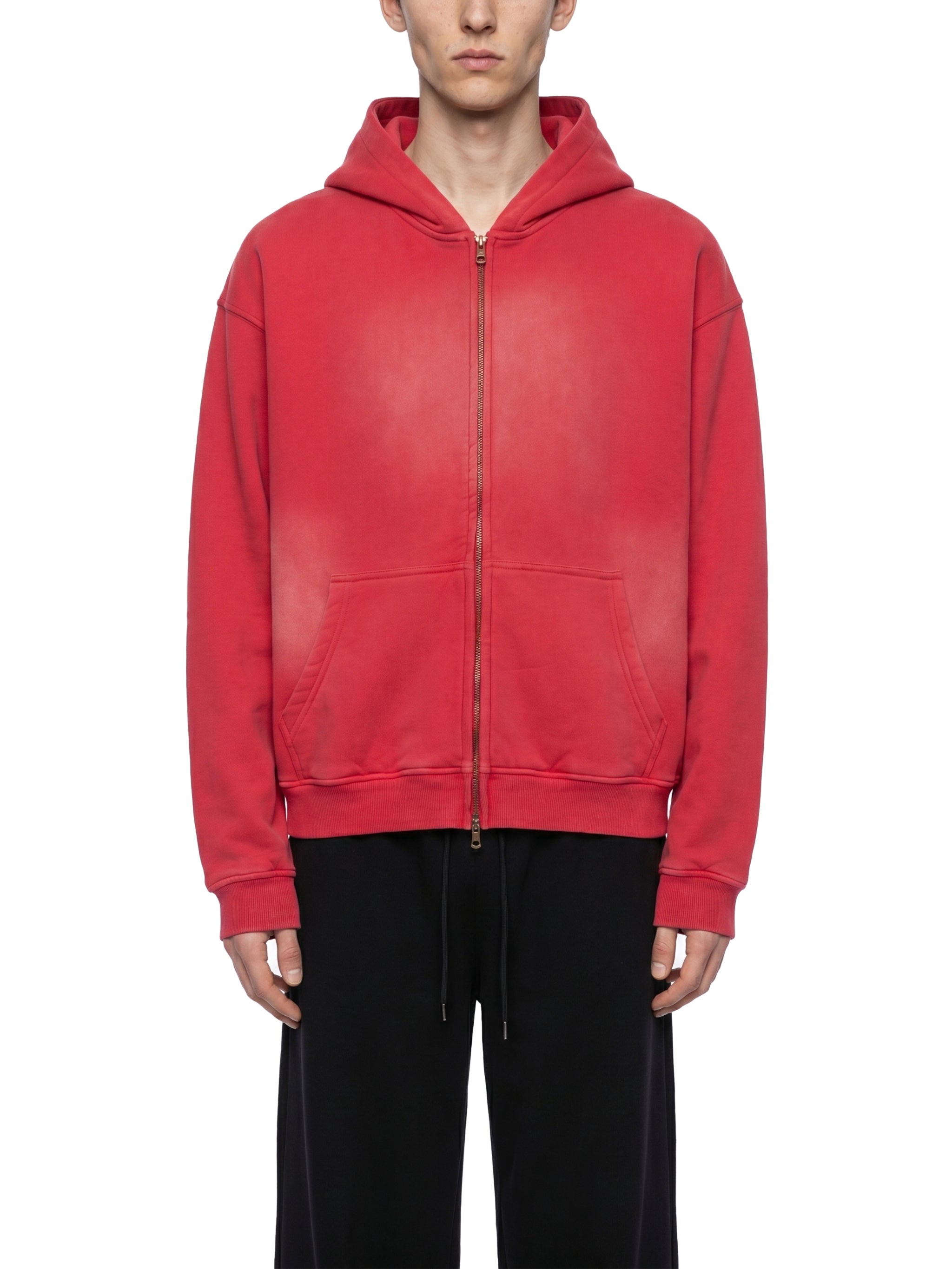 Unisex Vintage Sunfade Two-Way Zip Boxy Fleece Hoodie – Oversized Heavyweight Hoodie