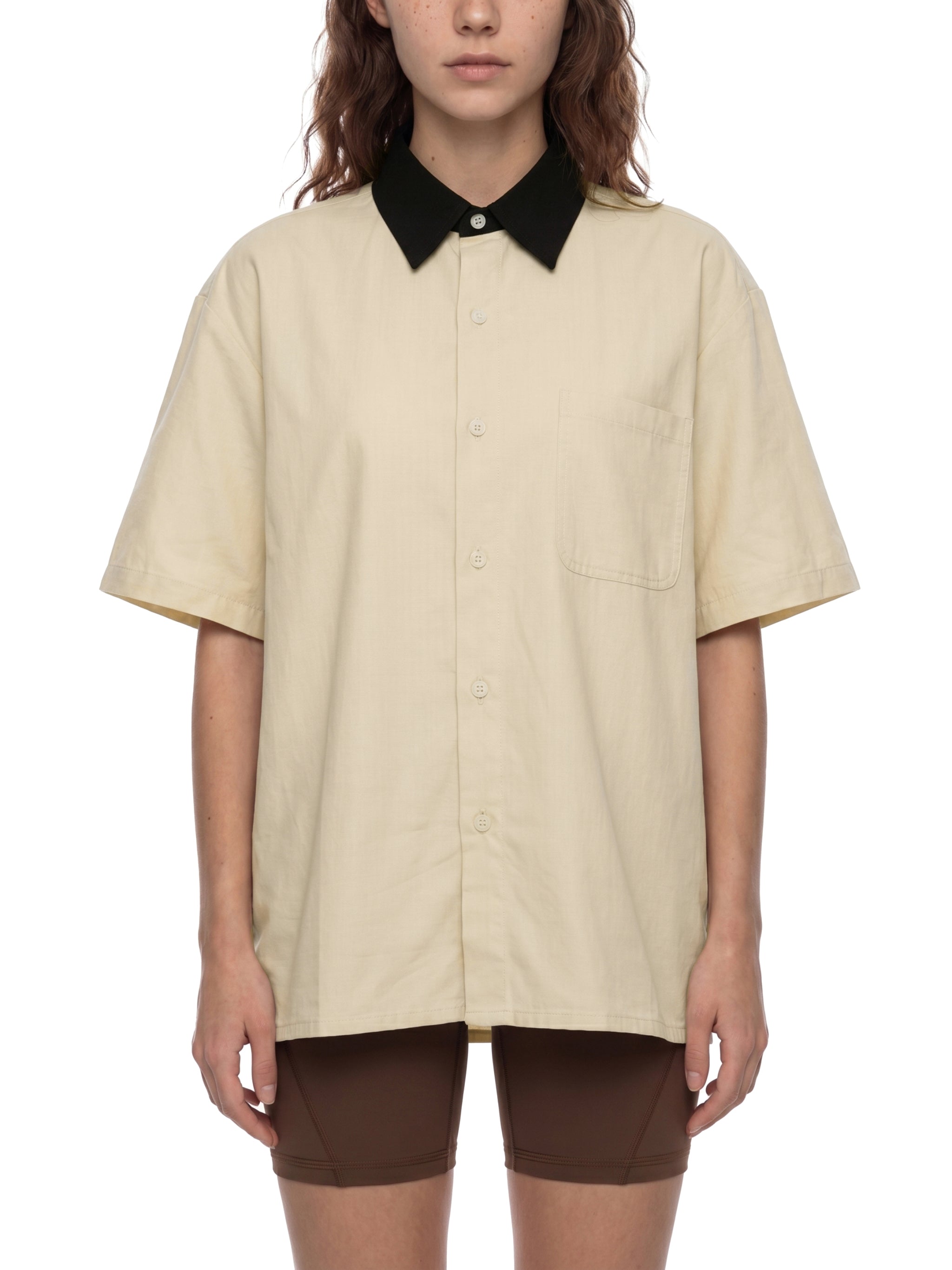 Unisex Color Block Short Sleeve Shirt – Relaxed Fit Casual Button-Up