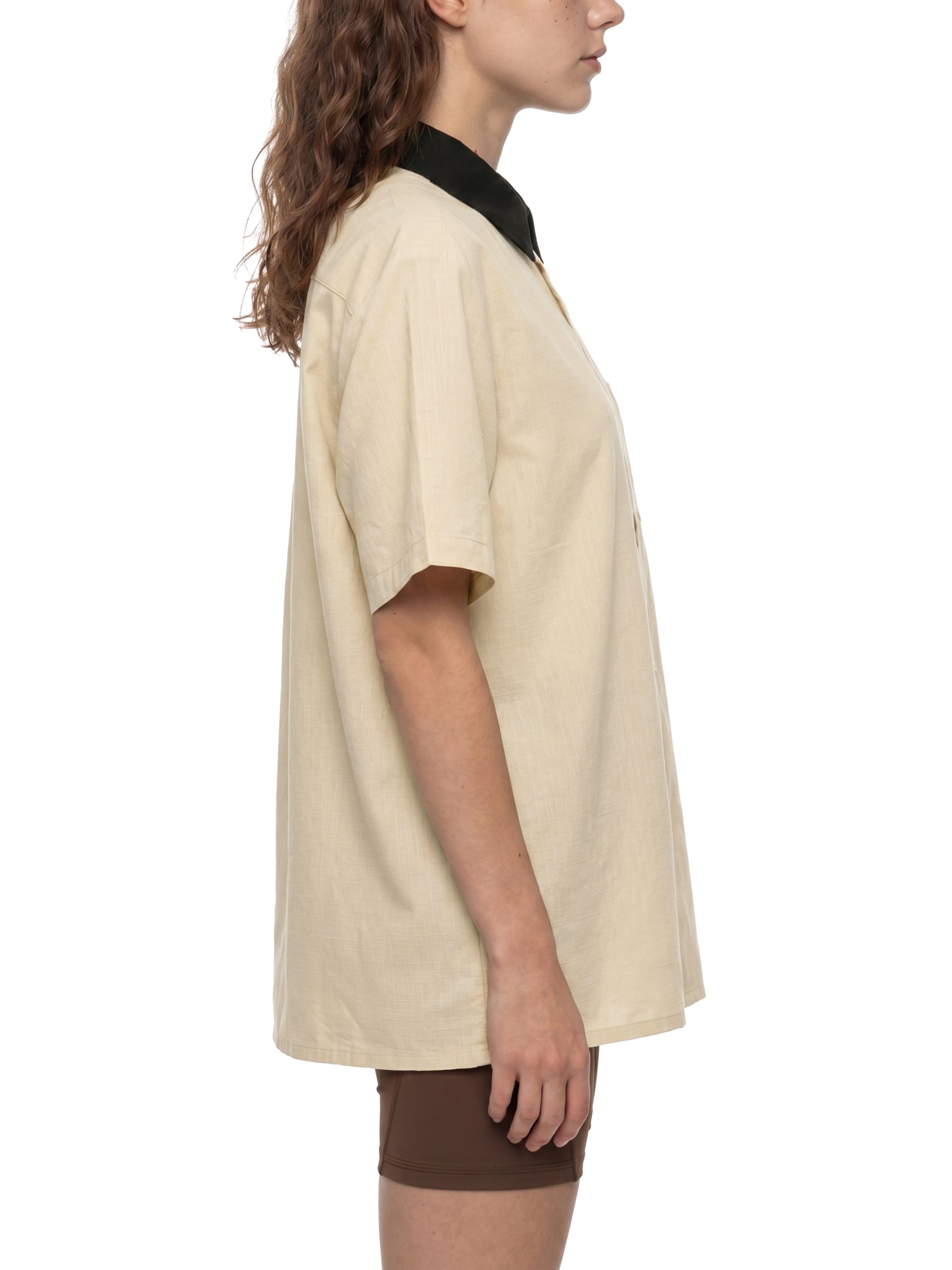 Unisex Color Block Short Sleeve Shirt – Relaxed Fit Casual Button-Up