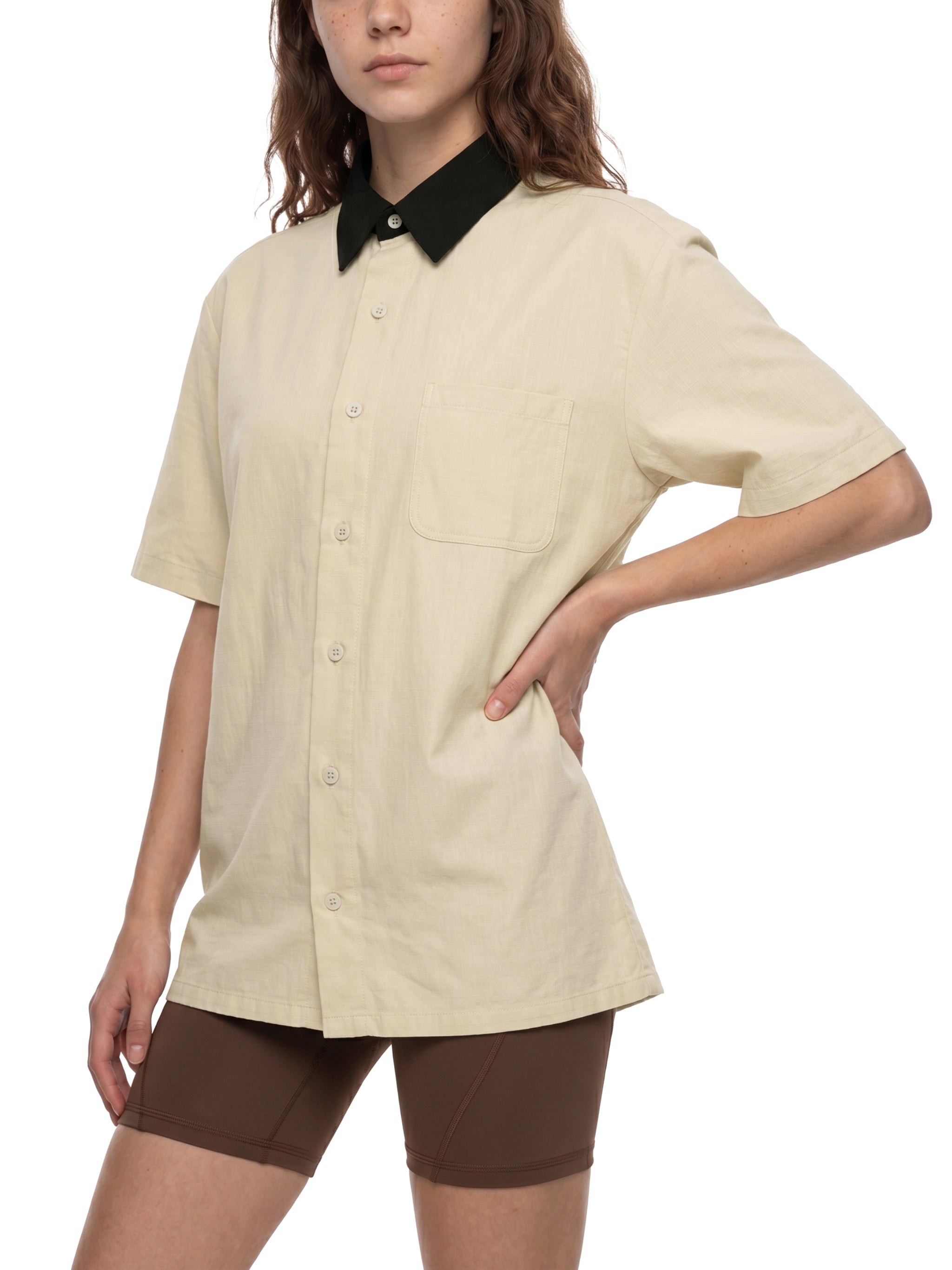 Unisex Color Block Short Sleeve Shirt – Relaxed Fit Casual Button-Up