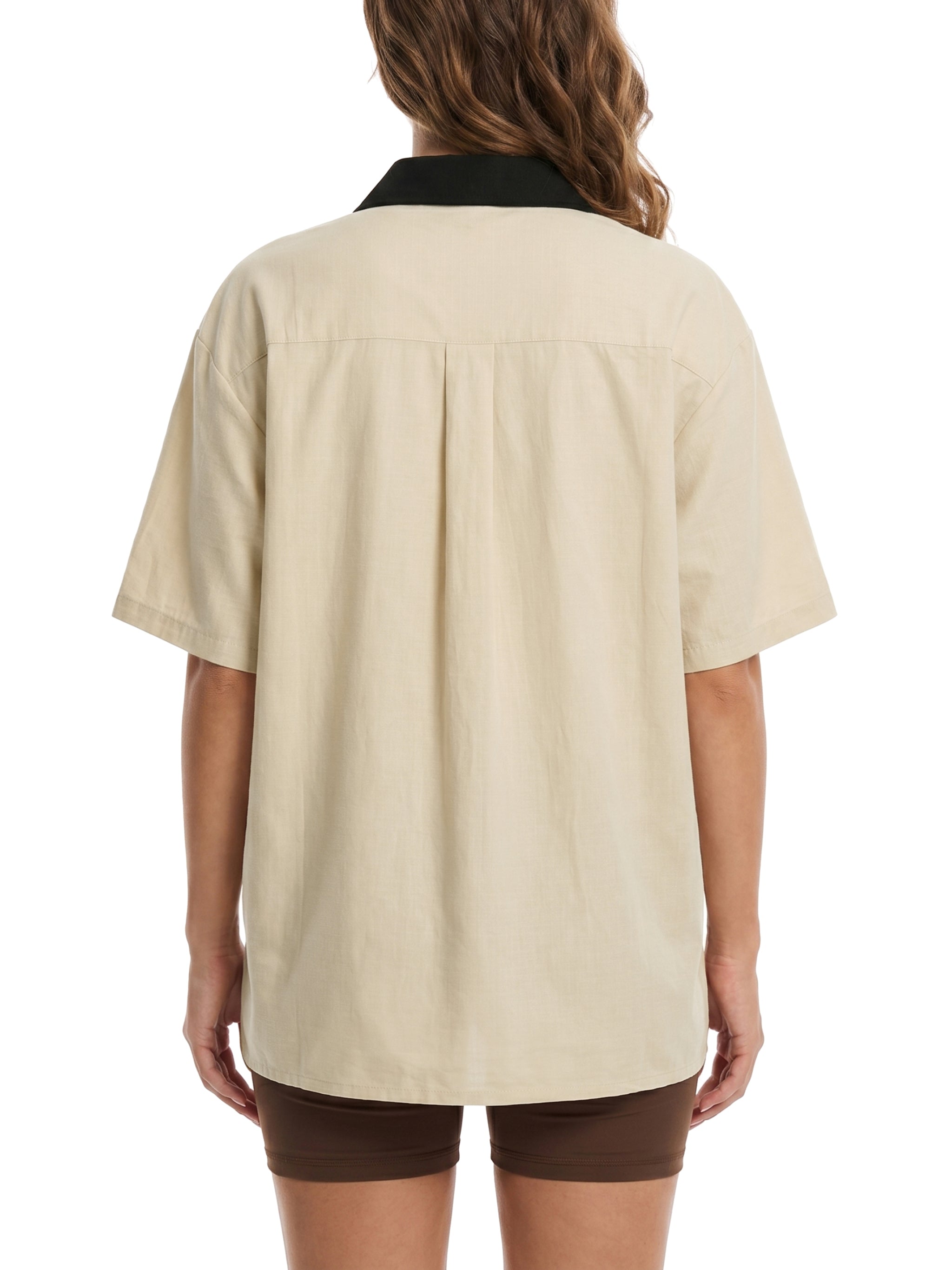 Unisex Color Block Short Sleeve Shirt – Relaxed Fit Casual Button-Up