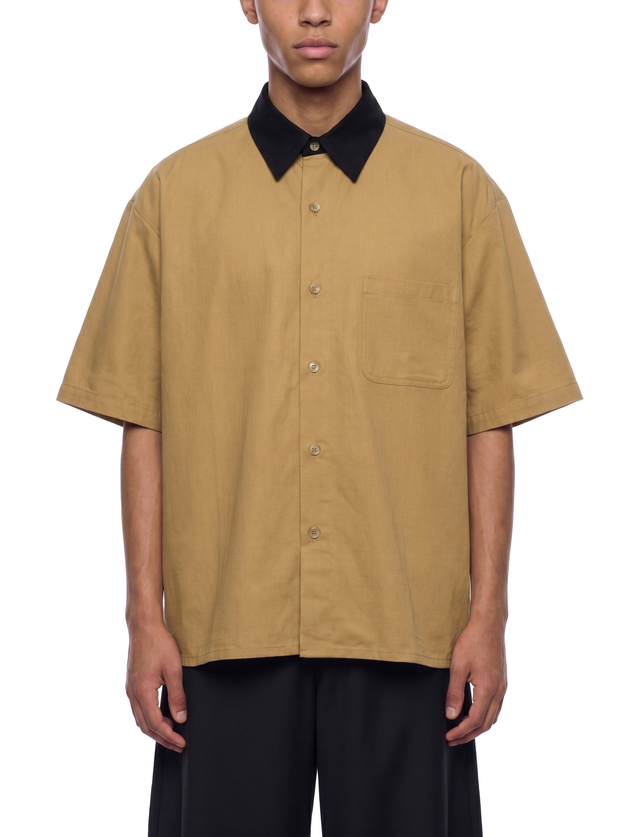 Unisex Color Block Short Sleeve Shirt – Relaxed Fit Casual Button-Up
