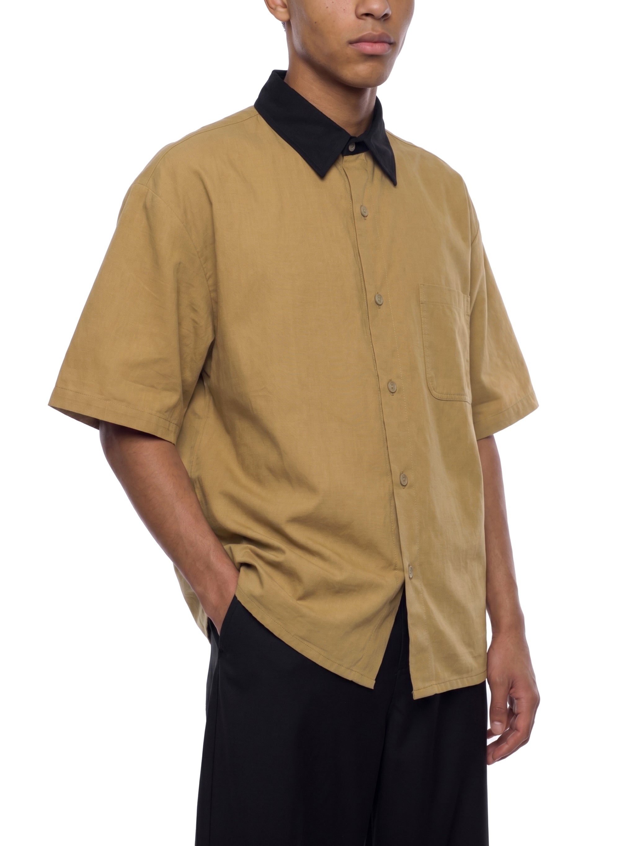 Unisex Color Block Short Sleeve Shirt – Relaxed Fit Casual Button-Up