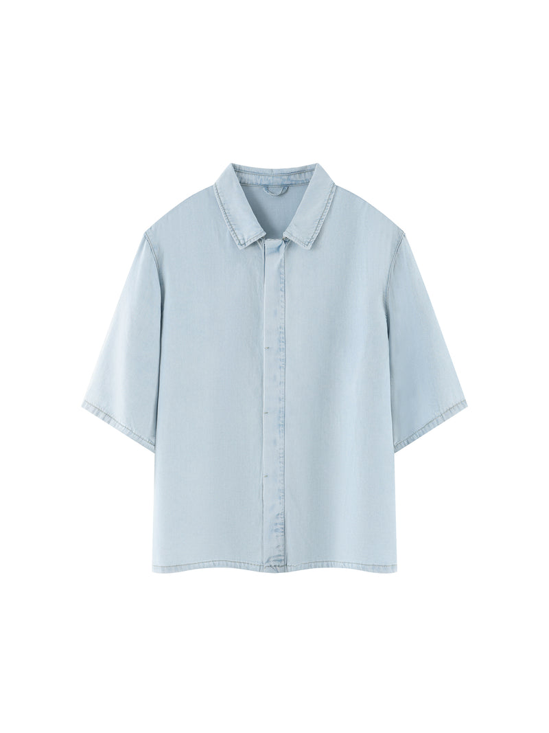 Unisex Vintage Wash Lyocell Drop Shoulder Shirt – Oversized Premium Button-Up