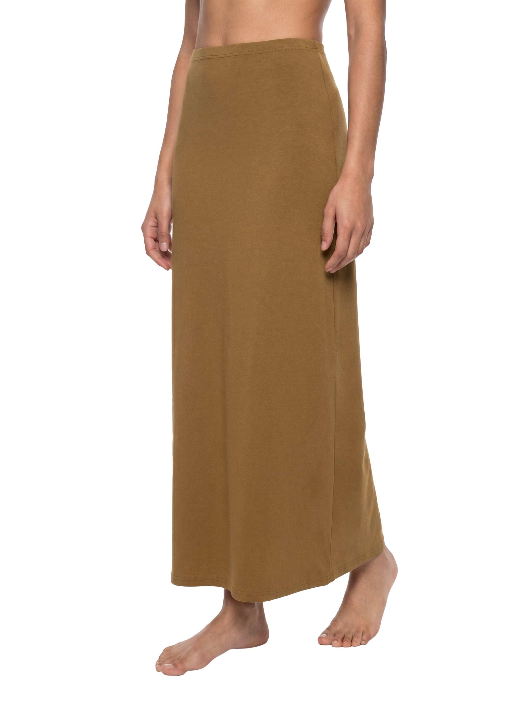 Women's Solid Color Knit Maxi Skirt – High-Waisted Stretch Casual Skirt