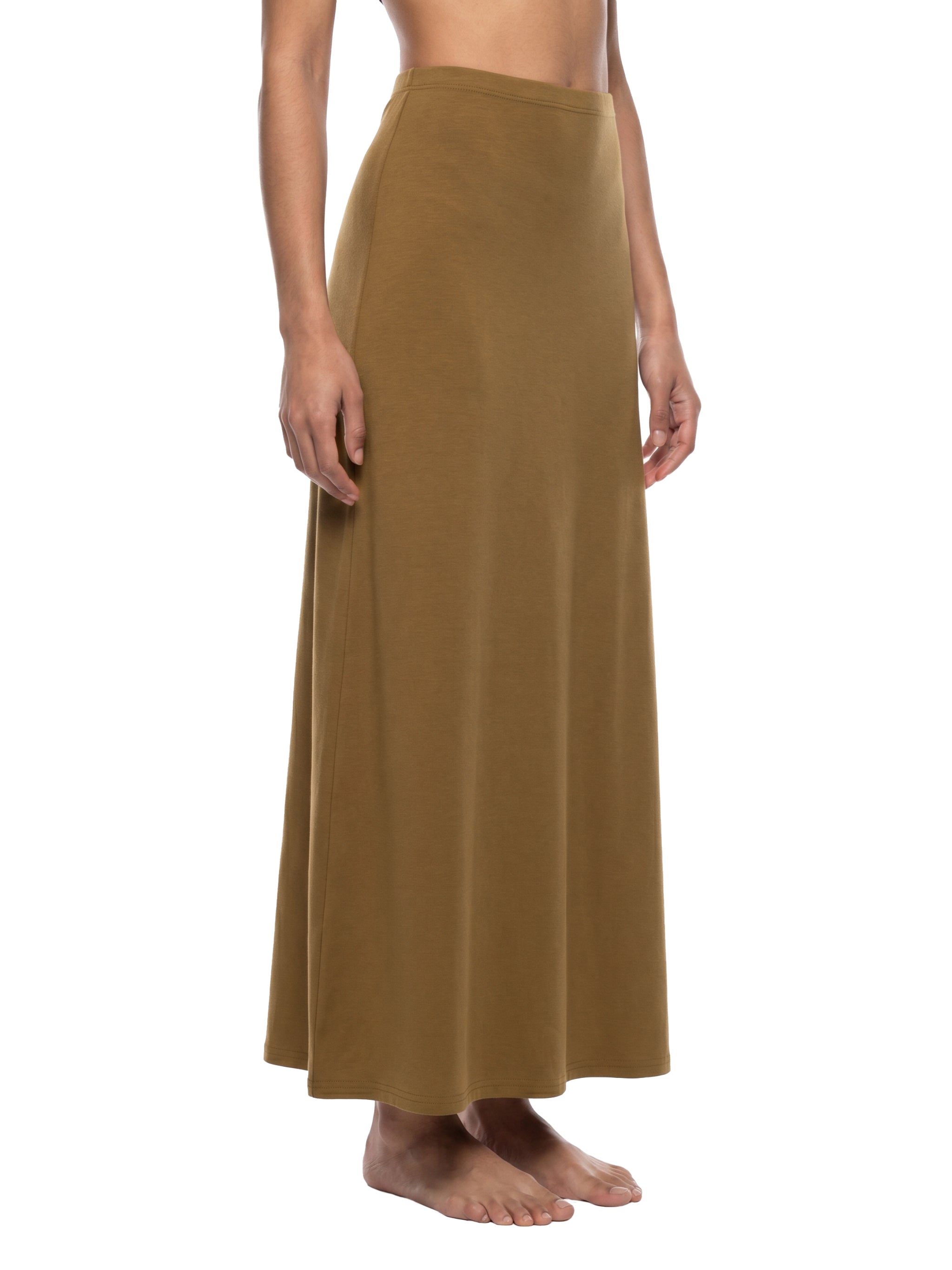 Women's Solid Color Knit Maxi Skirt – High-Waisted Stretch Casual Skirt