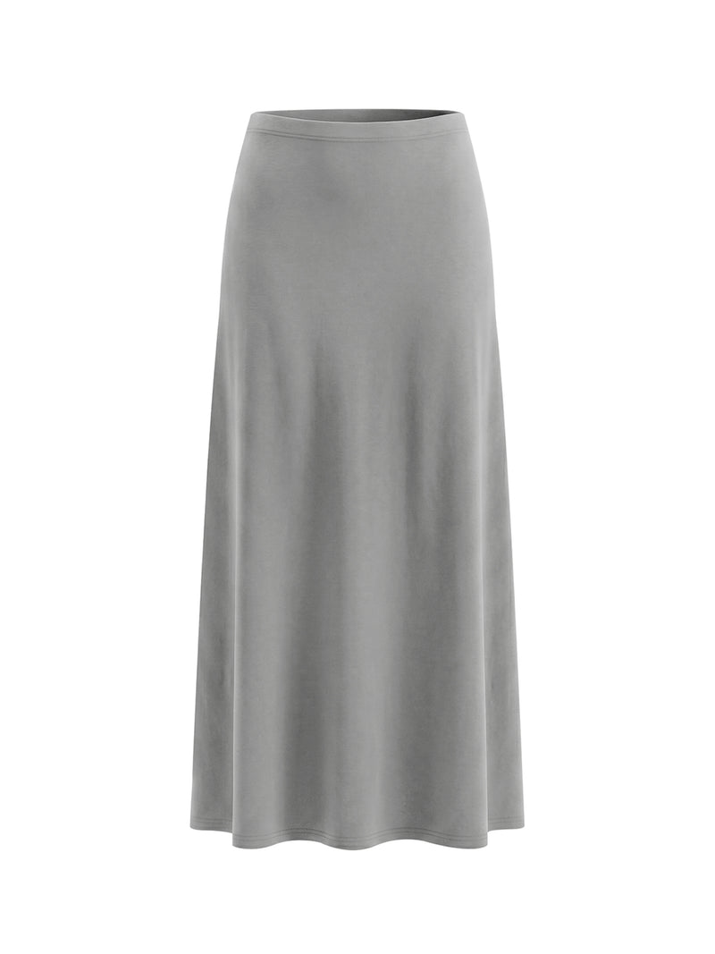 Women's Solid Color Knit Maxi Skirt – High-Waisted Stretch Casual Skirt