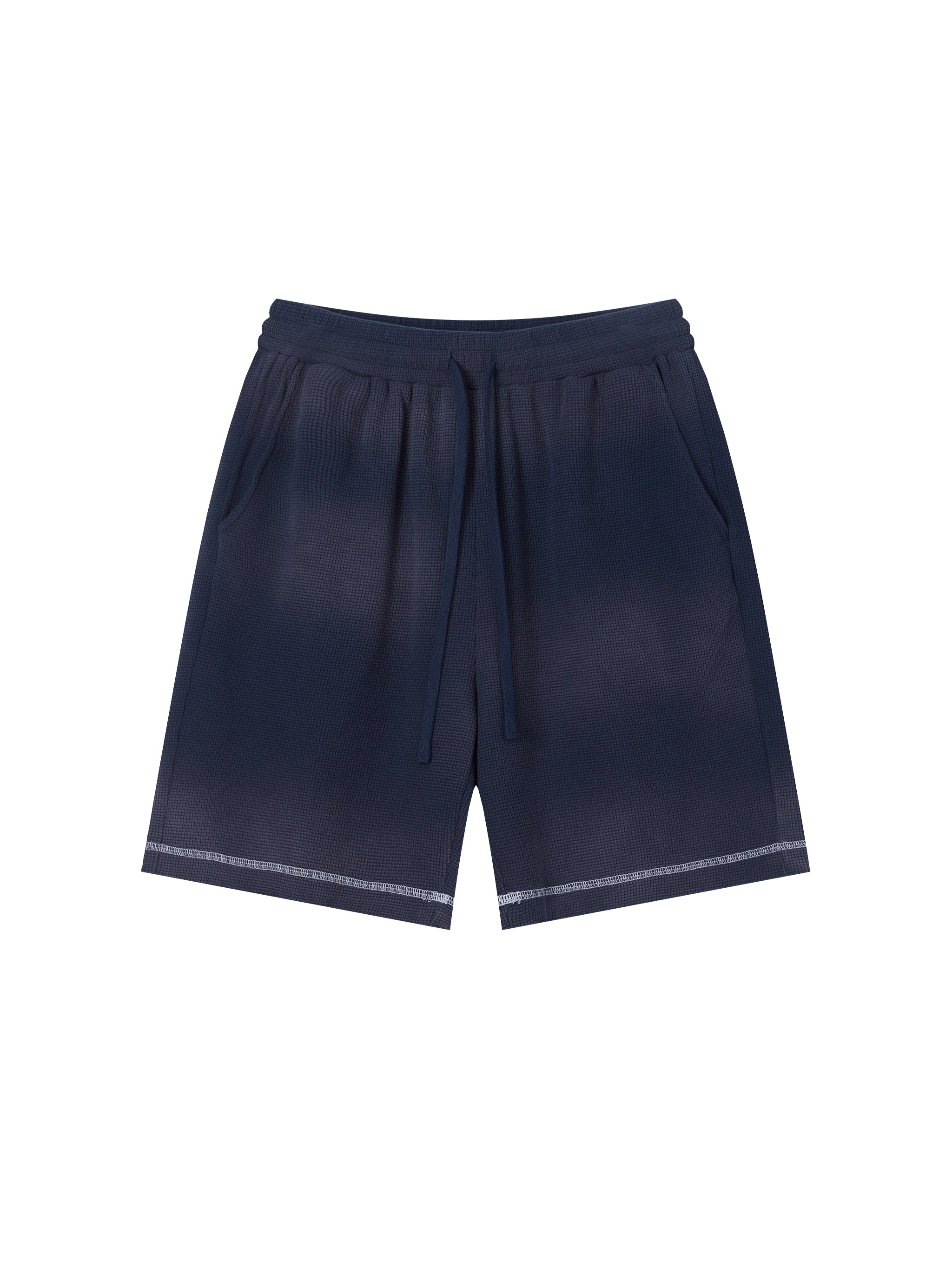 Unisex Vintage Sunfade Waffle Raw Hem Shorts – Oversized Streetwear Lounge Shorts