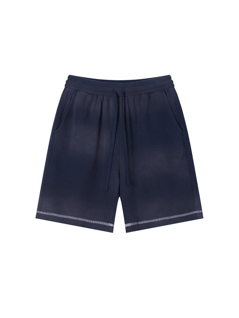 Unisex Vintage Sunfade Waffle Raw Hem Shorts – Oversized Streetwear Lounge Shorts