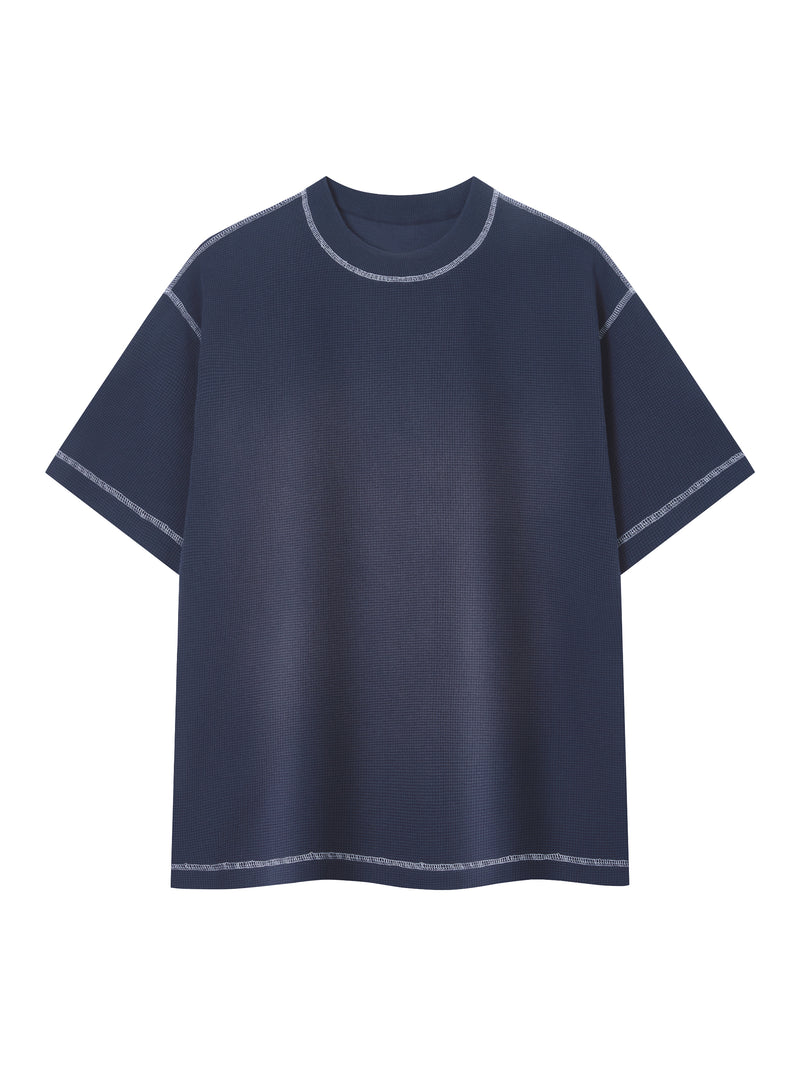 Unisex Vintage Sunfade Waffle Knit Boxy T-Shirt – Oversized Streetwear Tee