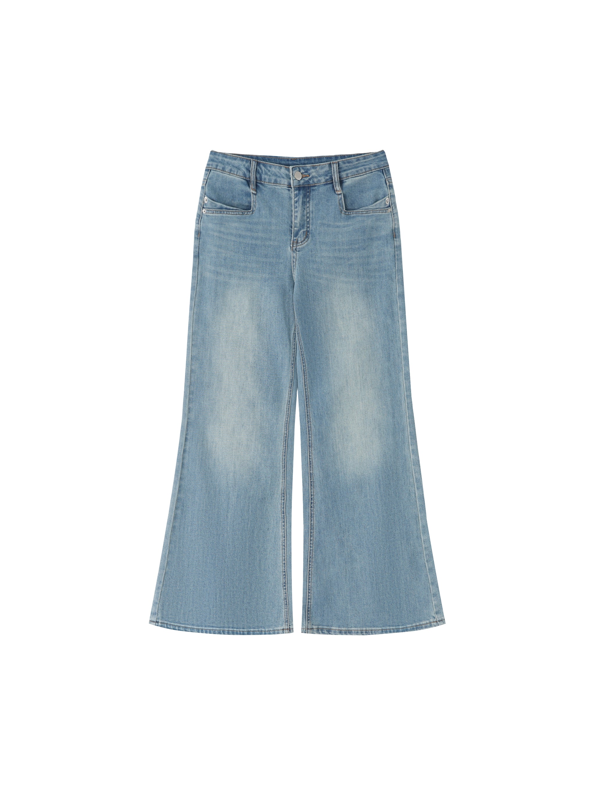 Women's Vintage Wash Flared Leg Jeans – High-Waisted Stretch Denim Pants