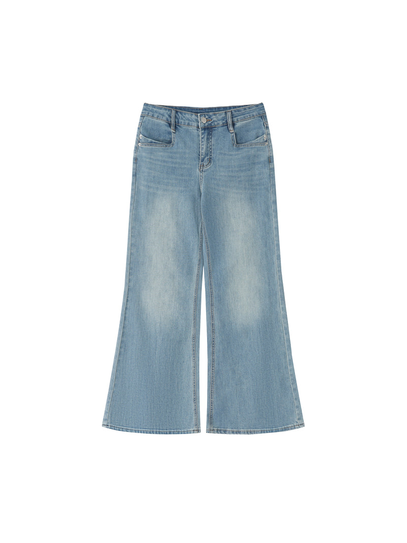 Women's Vintage Wash Flared Leg Jeans – High-Waisted Stretch Denim Pants
