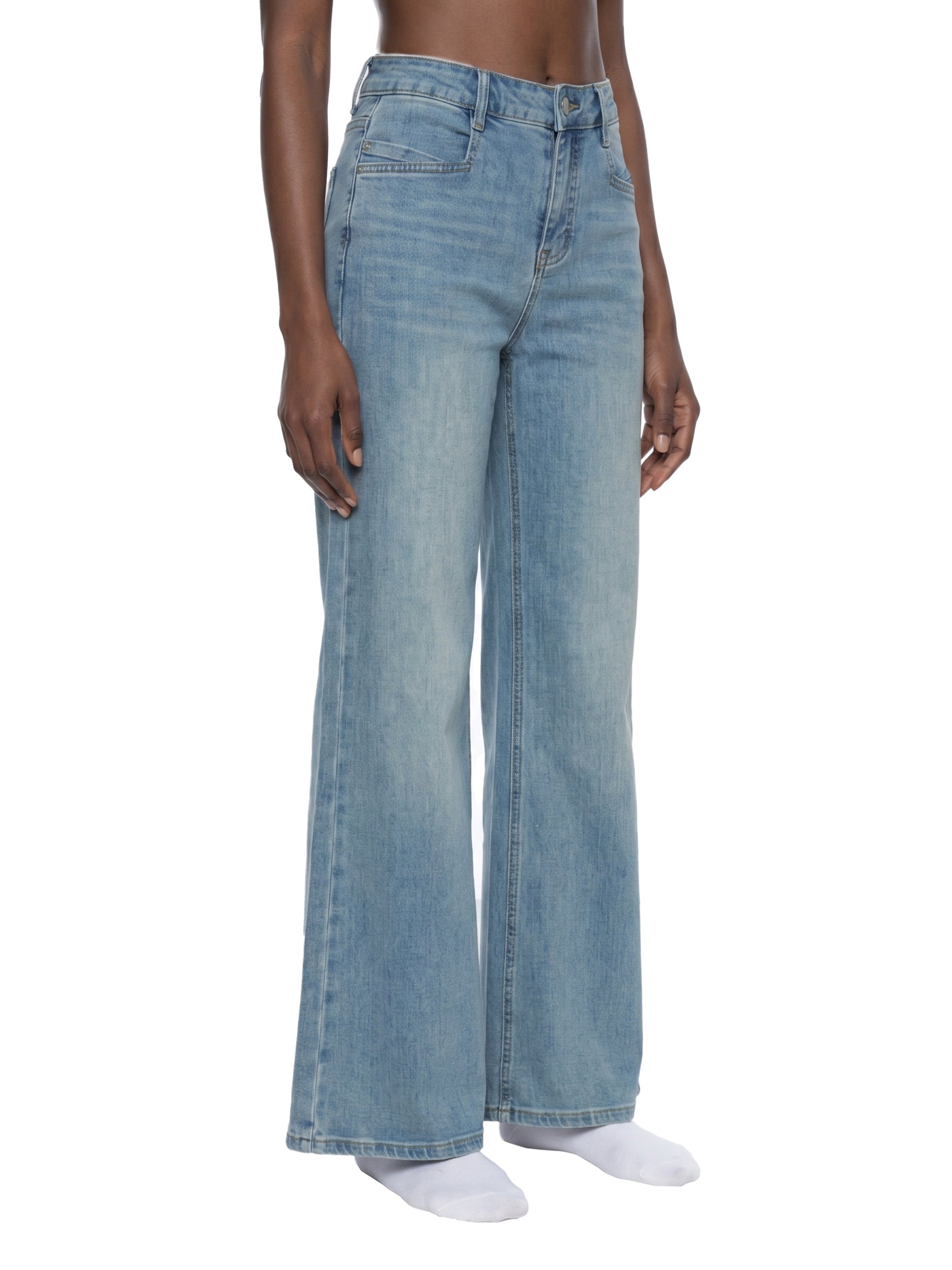 Women's Vintage Wash Flared Leg Jeans – High-Waisted Stretch Denim Pants