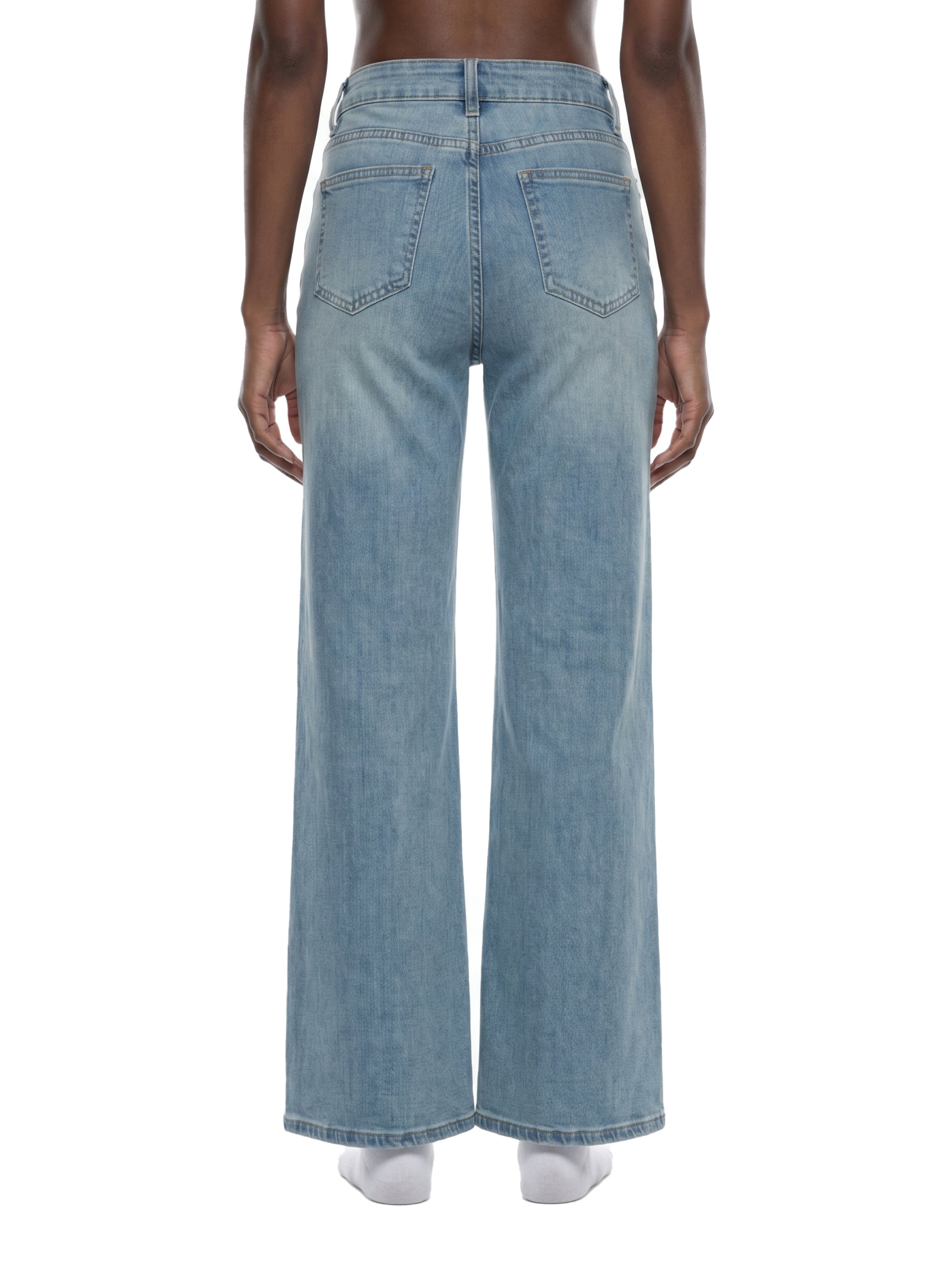 Women's Vintage Wash Flared Leg Jeans – High-Waisted Stretch Denim Pants