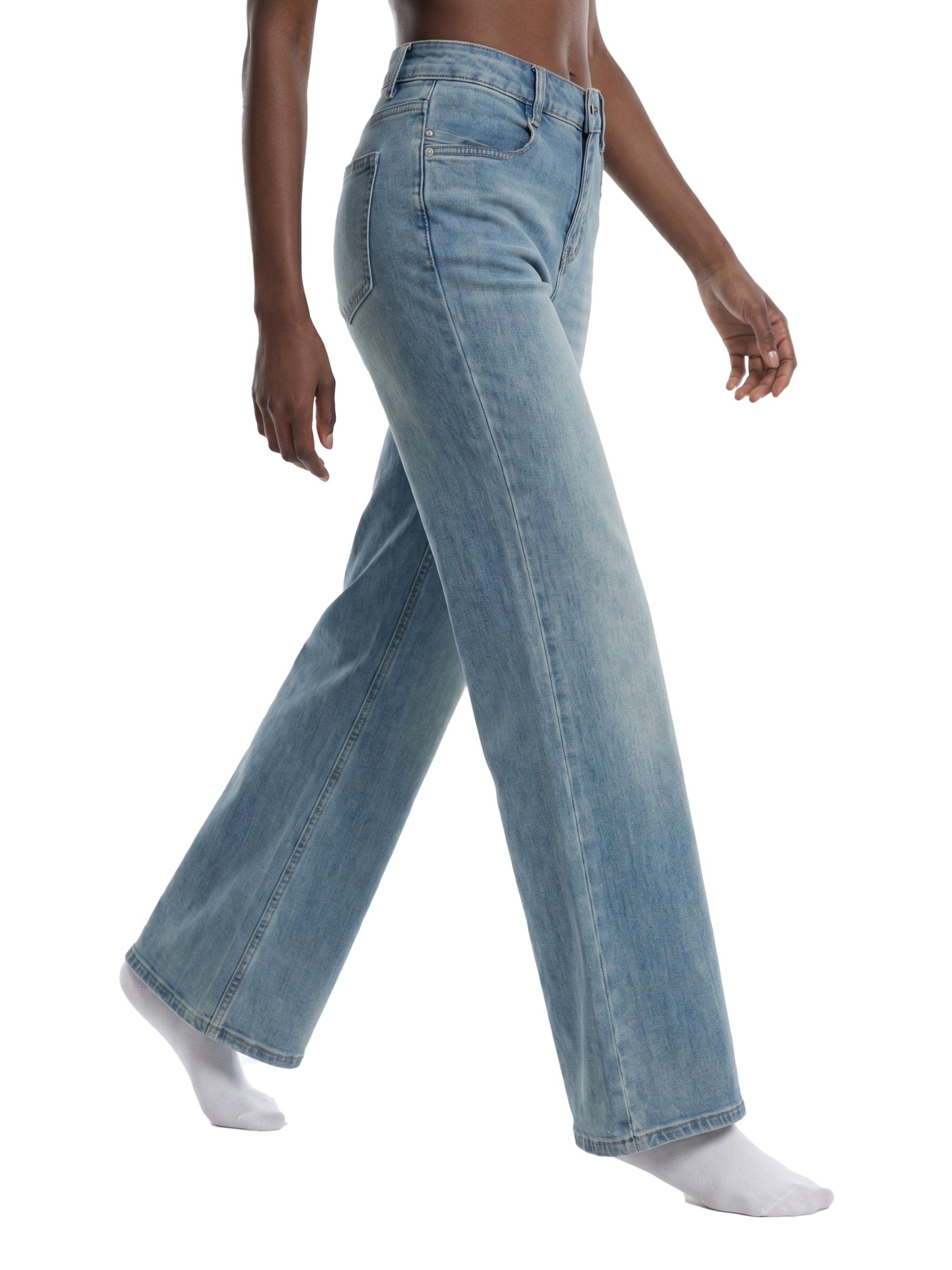 Women's Vintage Wash Flared Leg Jeans – High-Waisted Stretch Denim Pants