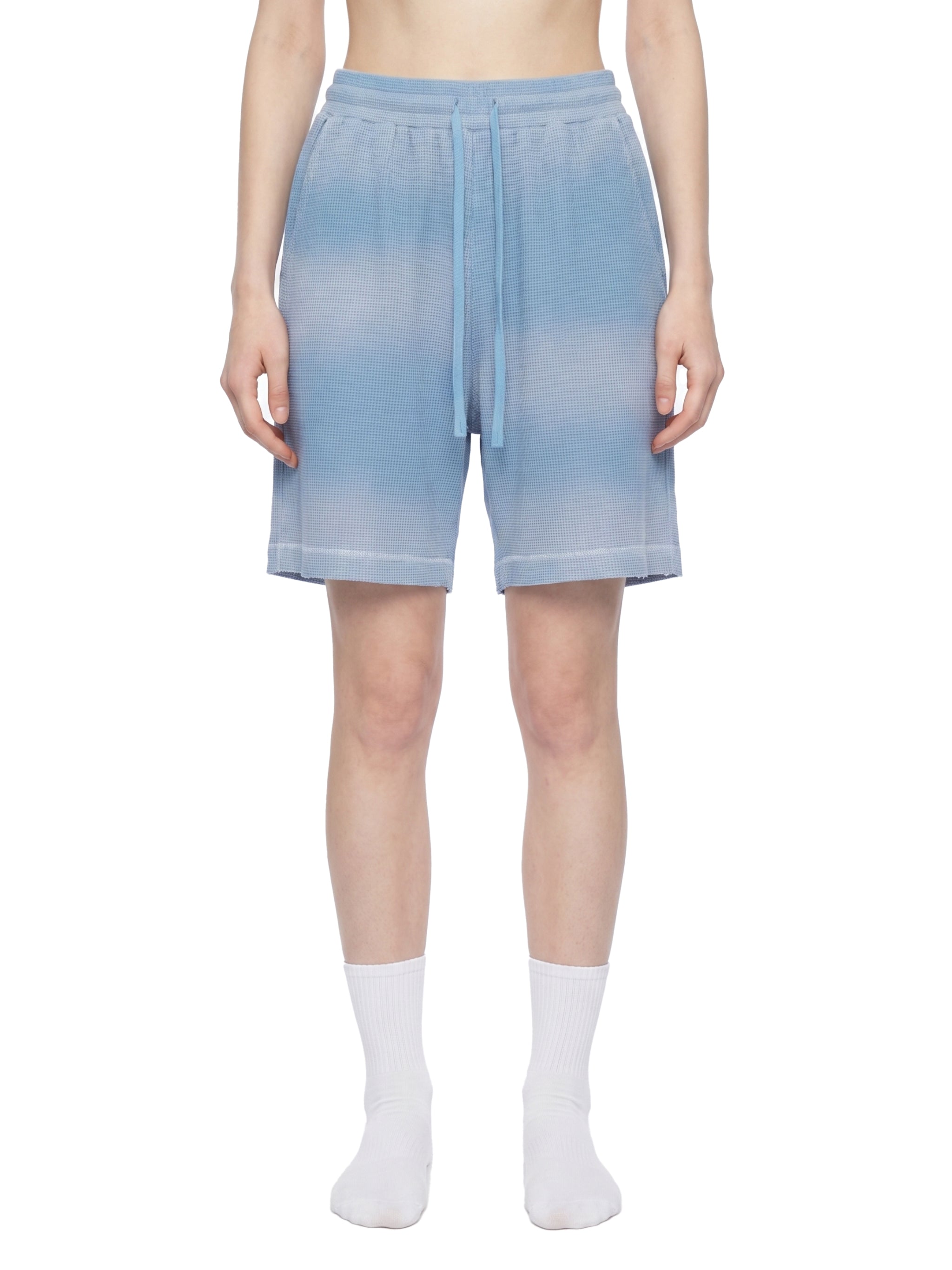 Unisex Vintage Sunfade Waffle Raw Hem Shorts – Oversized Streetwear Lounge Shorts