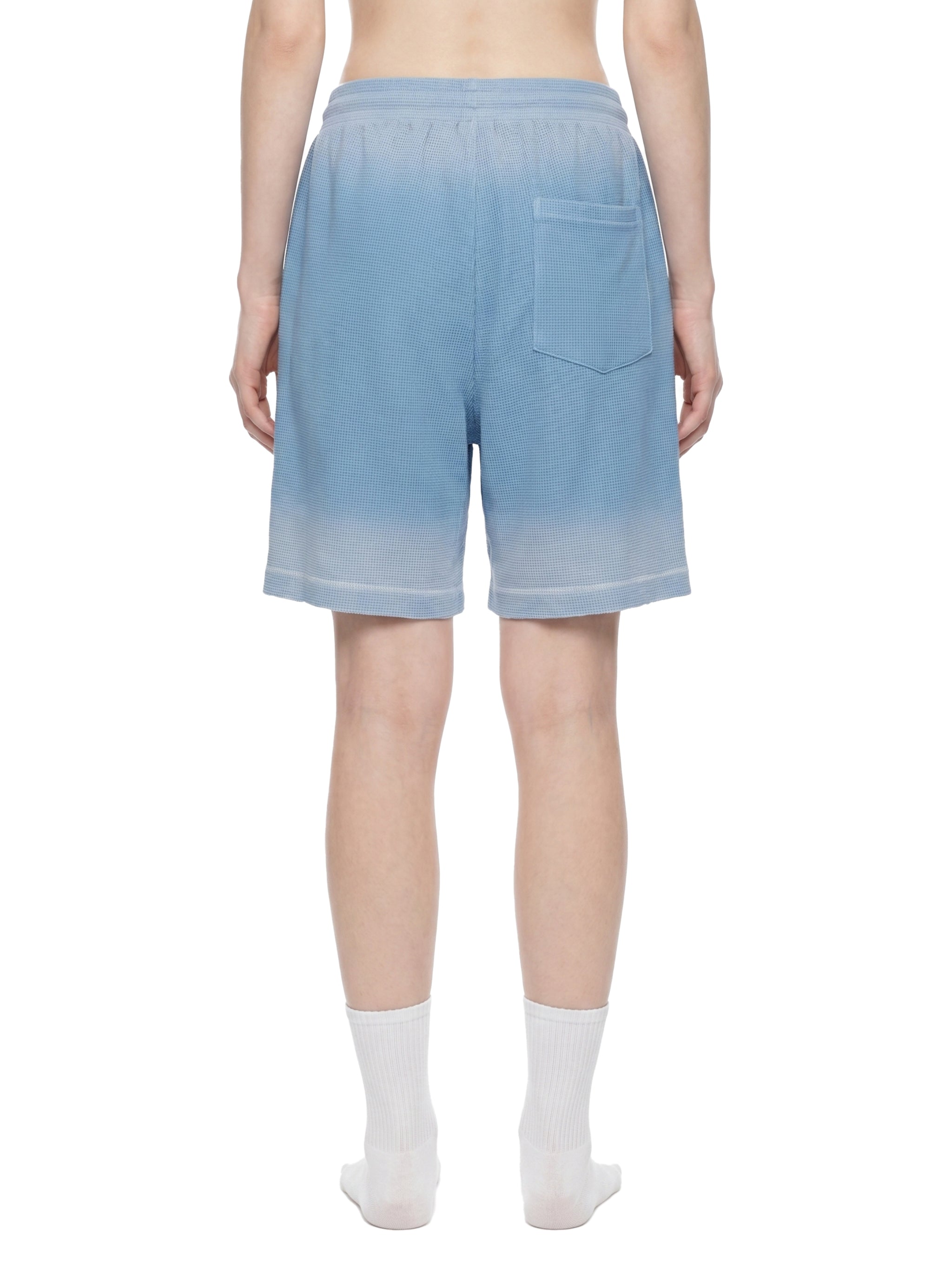 Unisex Vintage Sunfade Waffle Raw Hem Shorts – Oversized Streetwear Lounge Shorts