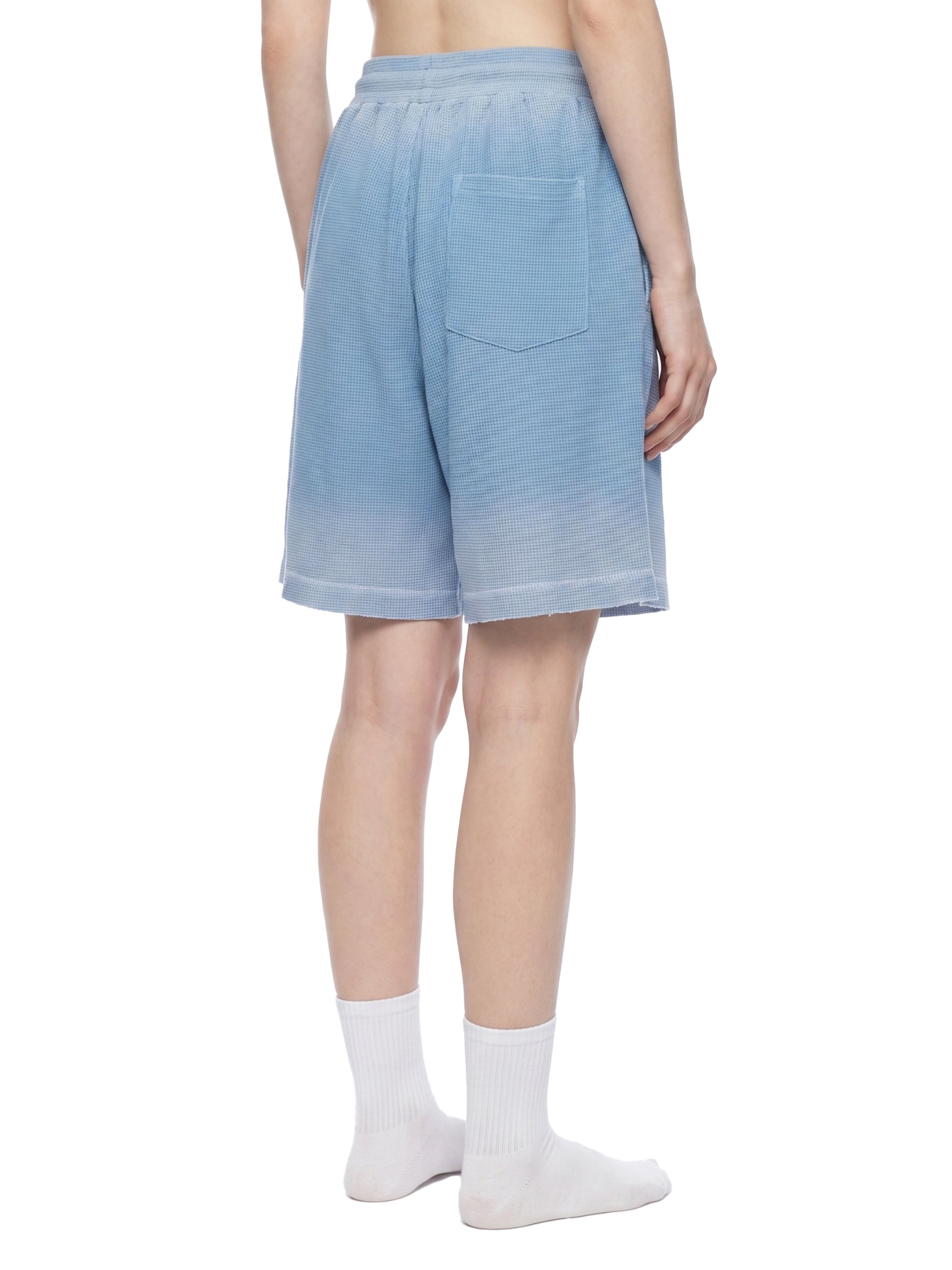 Unisex Vintage Sunfade Waffle Raw Hem Shorts – Oversized Streetwear Lounge Shorts