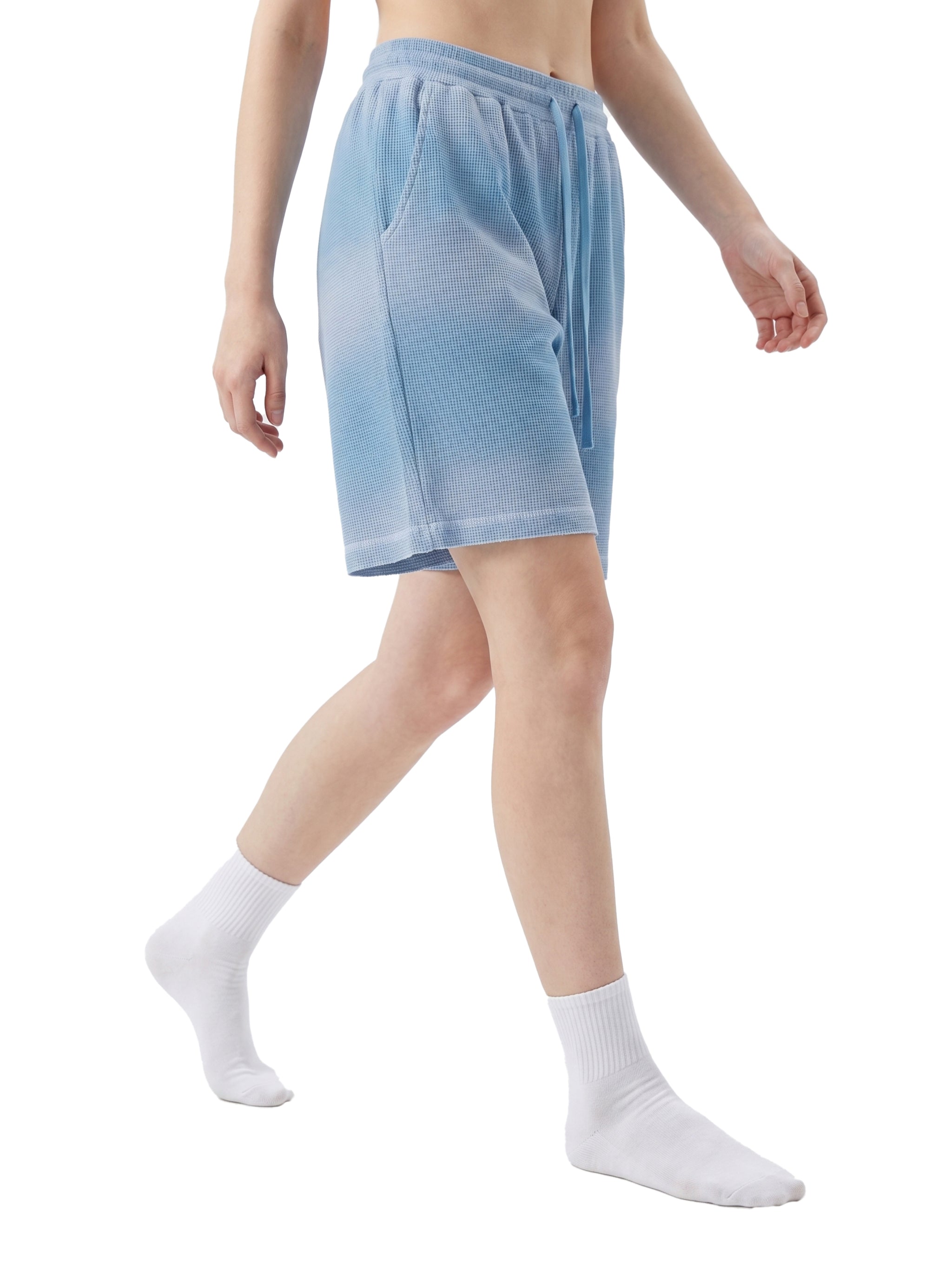 Unisex Vintage Sunfade Waffle Raw Hem Shorts – Oversized Streetwear Lounge Shorts
