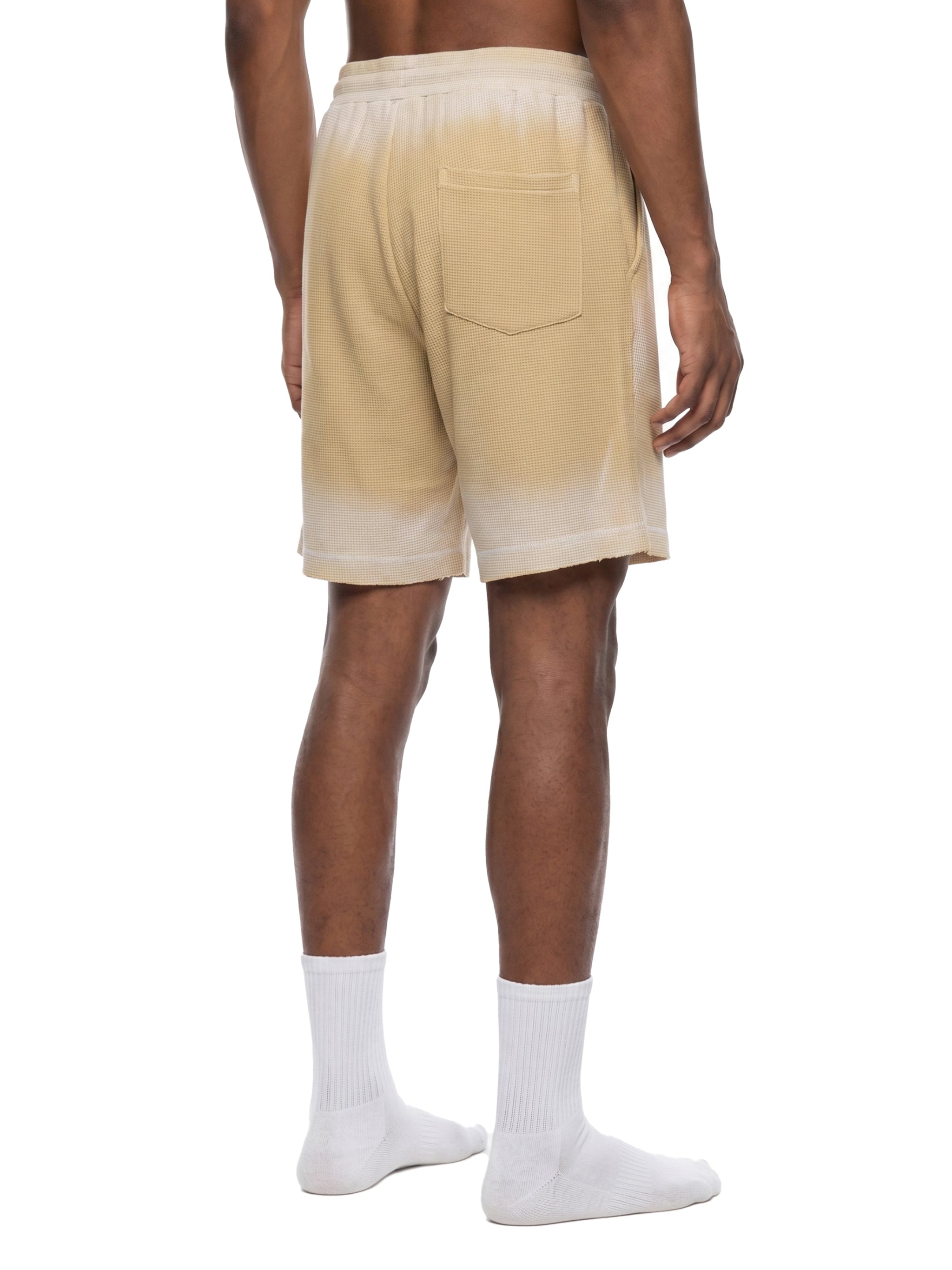 Unisex Vintage Sunfade Waffle Raw Hem Shorts – Oversized Streetwear Lounge Shorts
