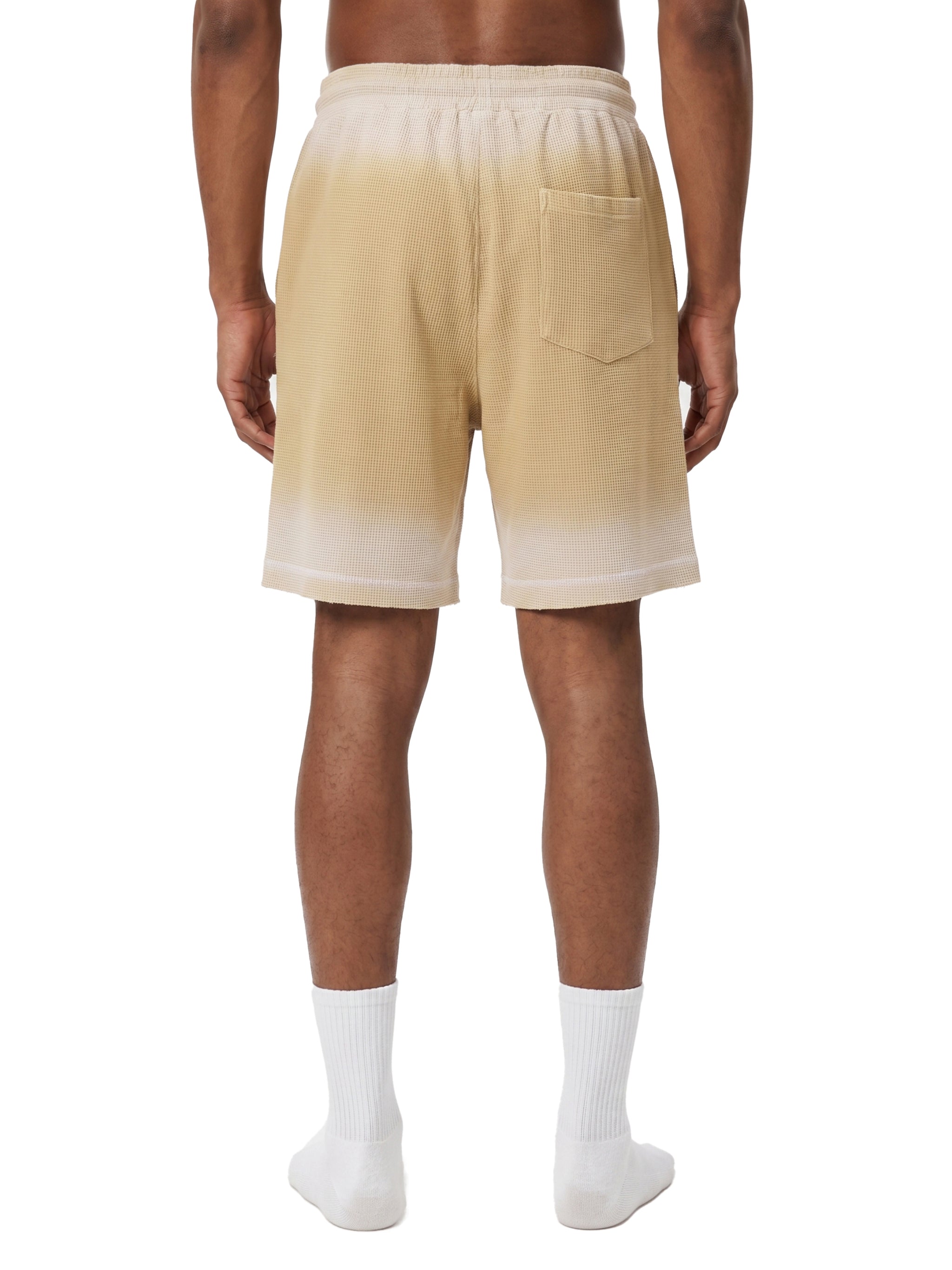 Unisex Vintage Sunfade Waffle Raw Hem Shorts – Oversized Streetwear Lounge Shorts