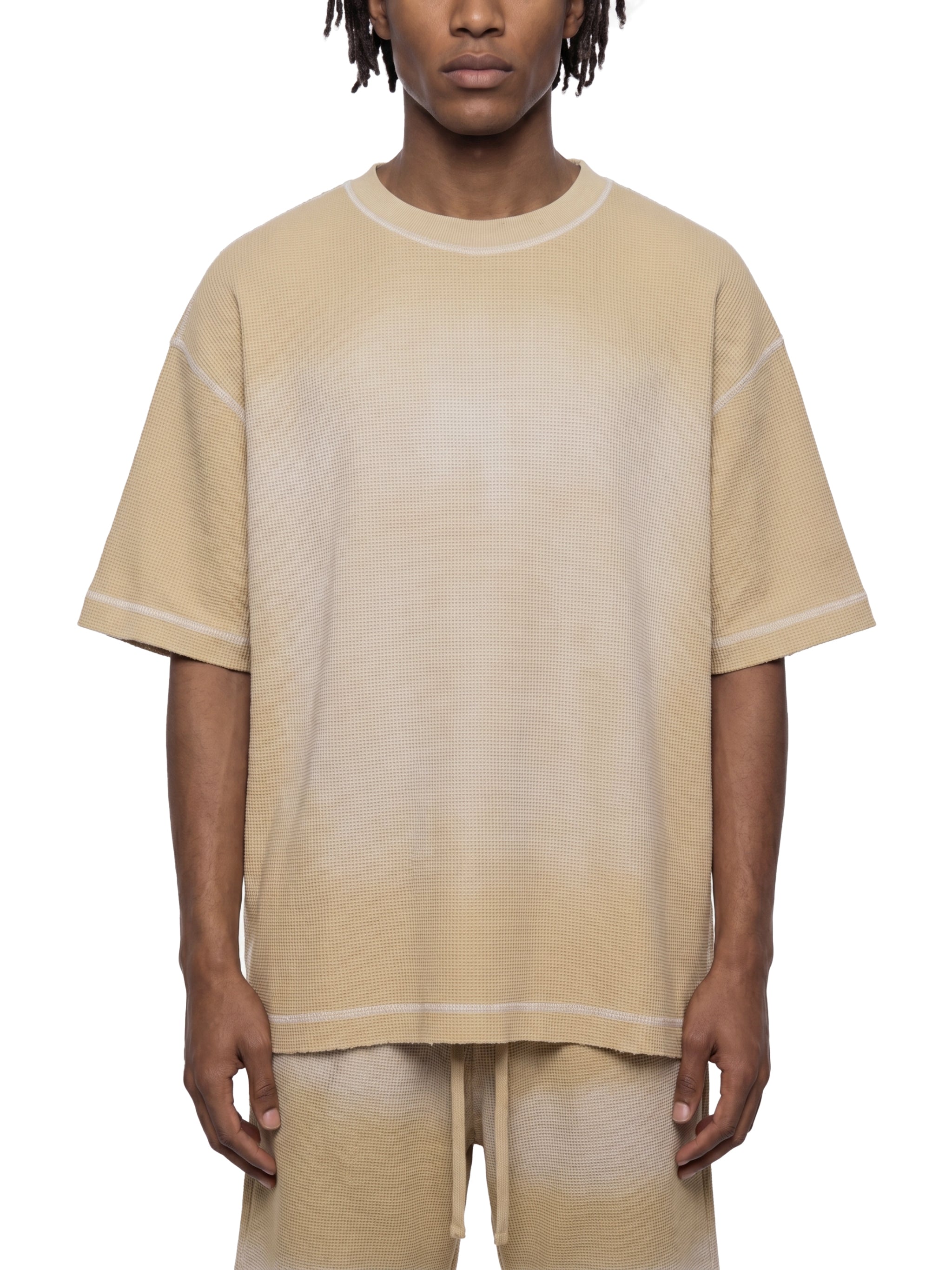 Unisex Vintage Sunfade Waffle Knit Boxy T-Shirt – Oversized Streetwear Tee