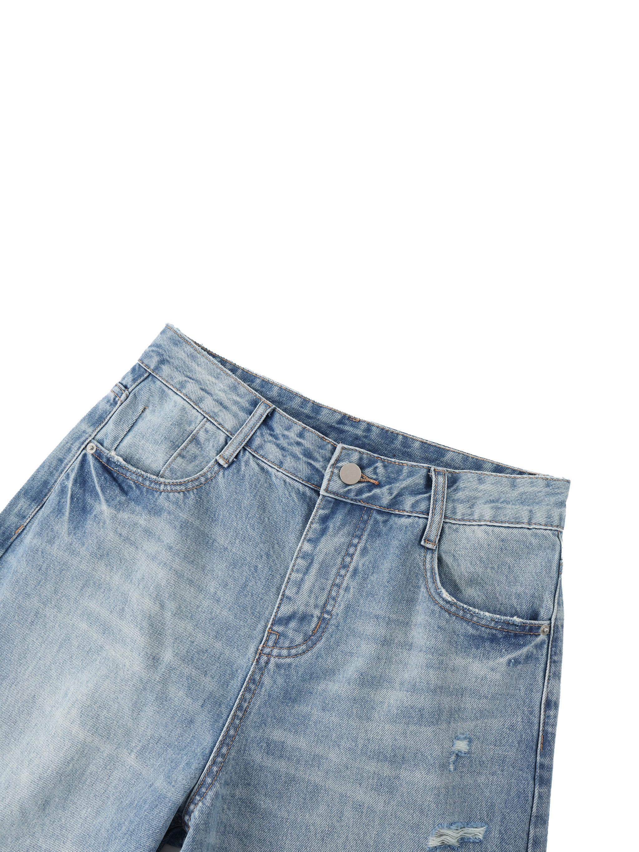 Women's Vintage Wash Distressed Wide Leg Jeans – High-Rise Relaxed Fit Denim