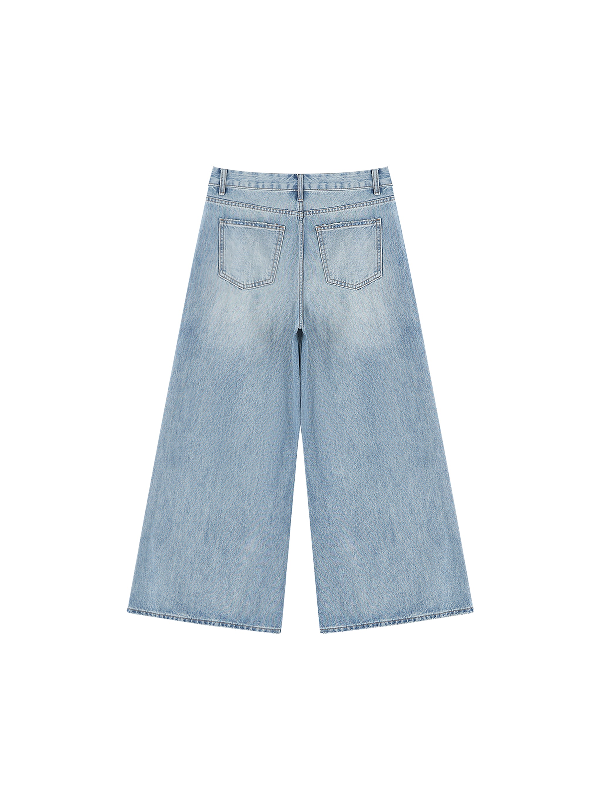 Women's Vintage Wash Distressed Wide Leg Jeans – High-Rise Relaxed Fit Denim