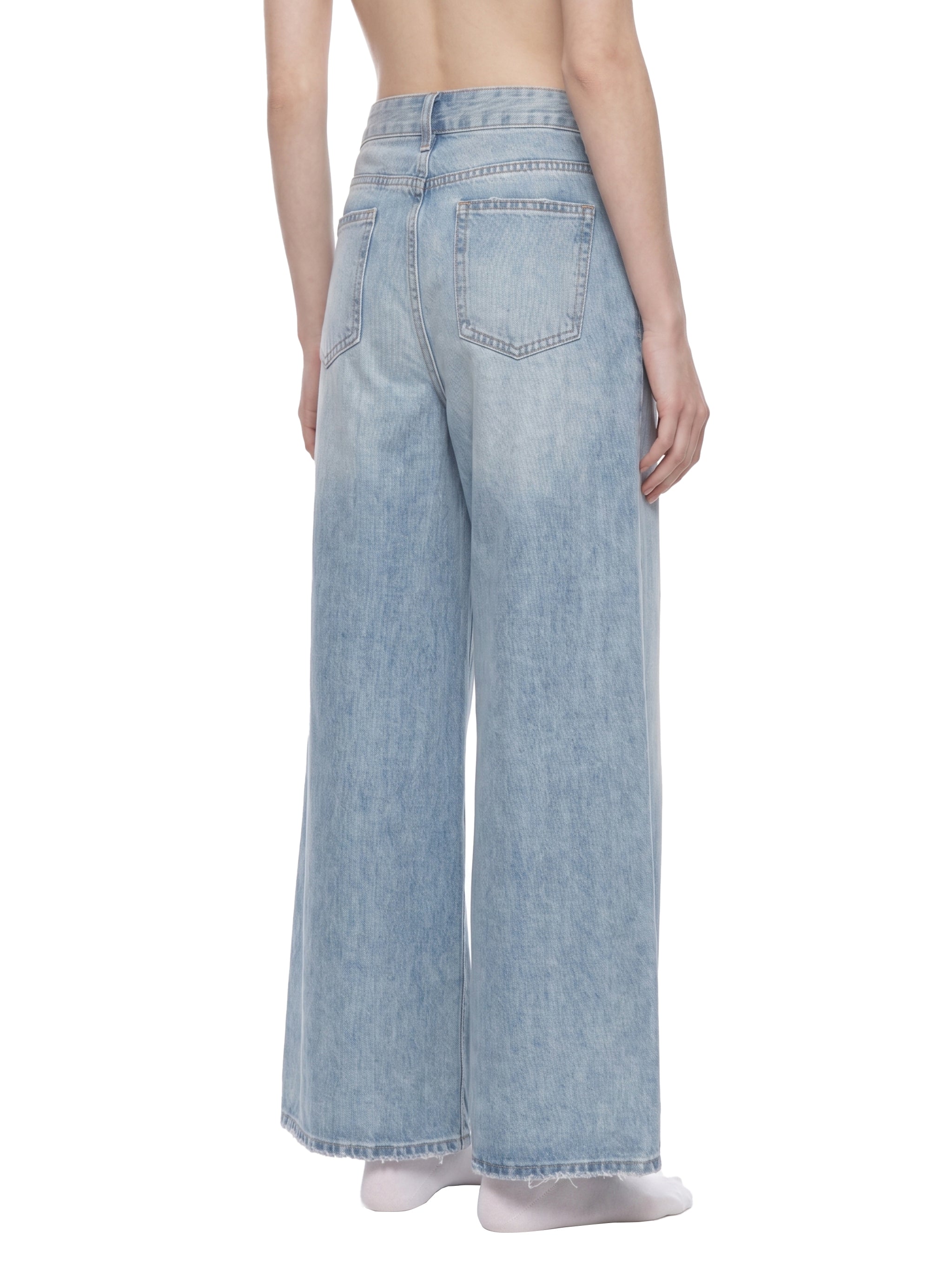 Women's Vintage Wash Distressed Wide Leg Jeans – High-Rise Relaxed Fit Denim