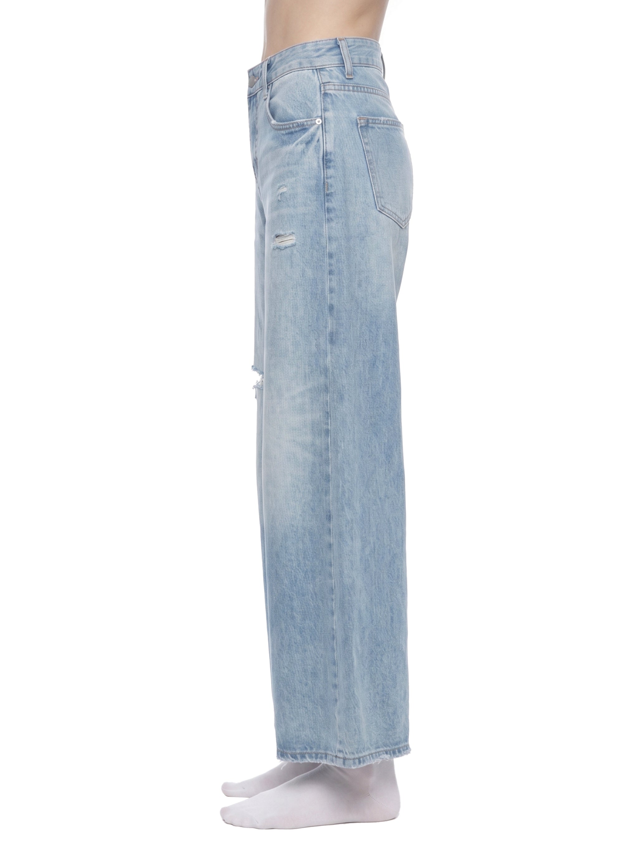 Women's Vintage Wash Distressed Wide Leg Jeans – High-Rise Relaxed Fit Denim
