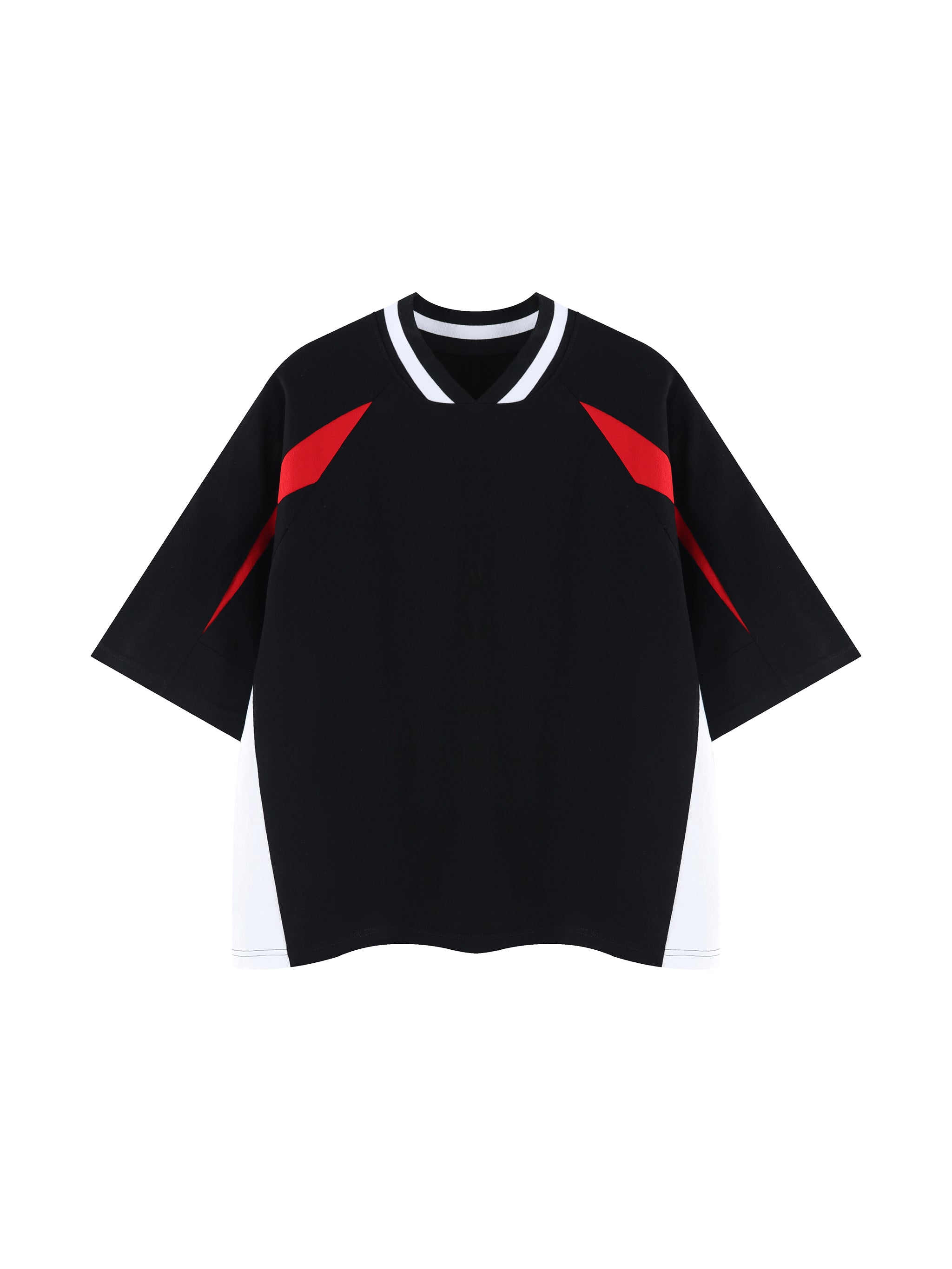 Unisex Oversized Color Block V-Neck T-Shirt – Retro Streetwear Contrast Tee
