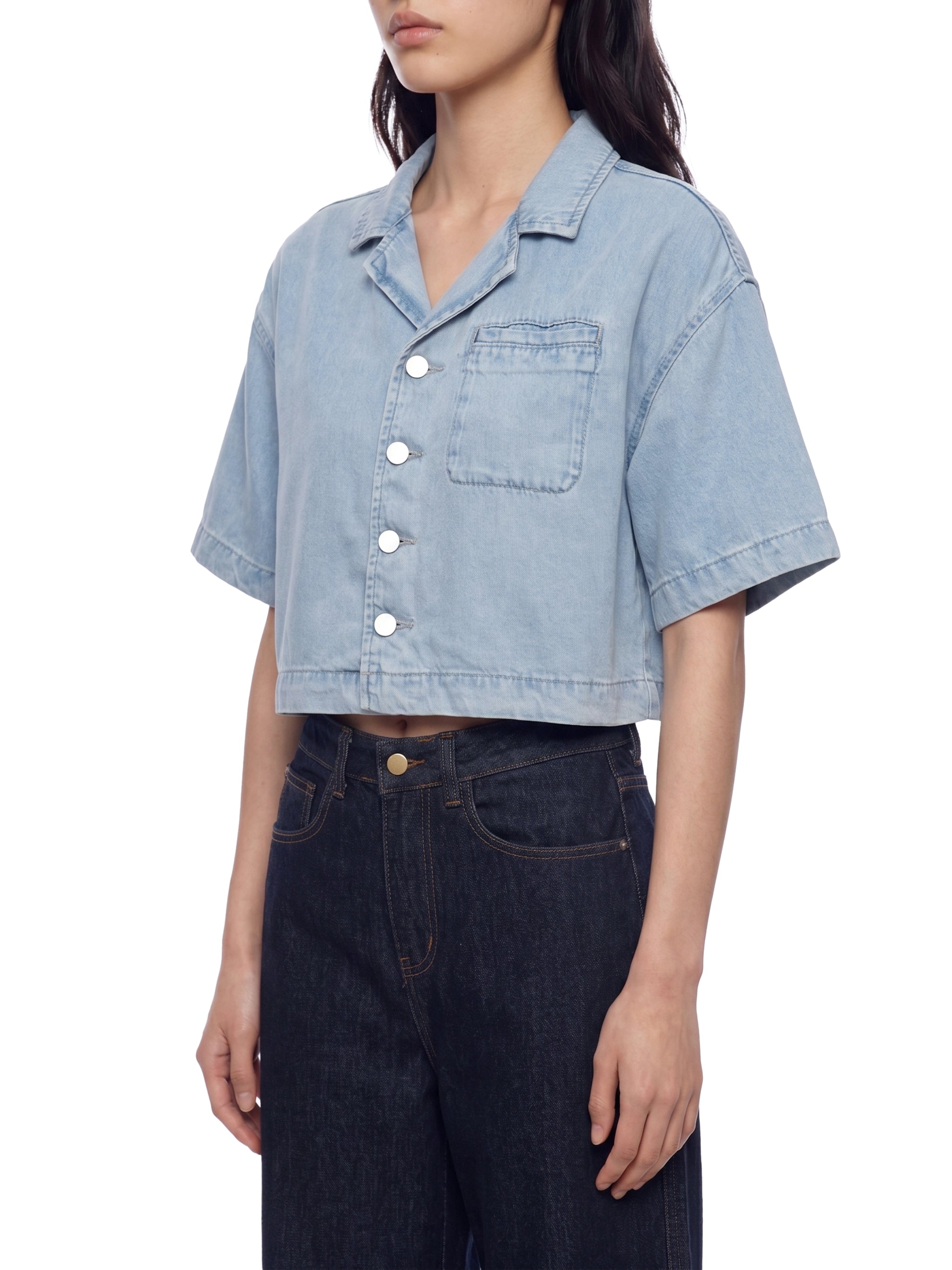 Women's Vintage Wash Boxy Cropped Shirt – Oversized Retro Crop Top Streetwear Tee