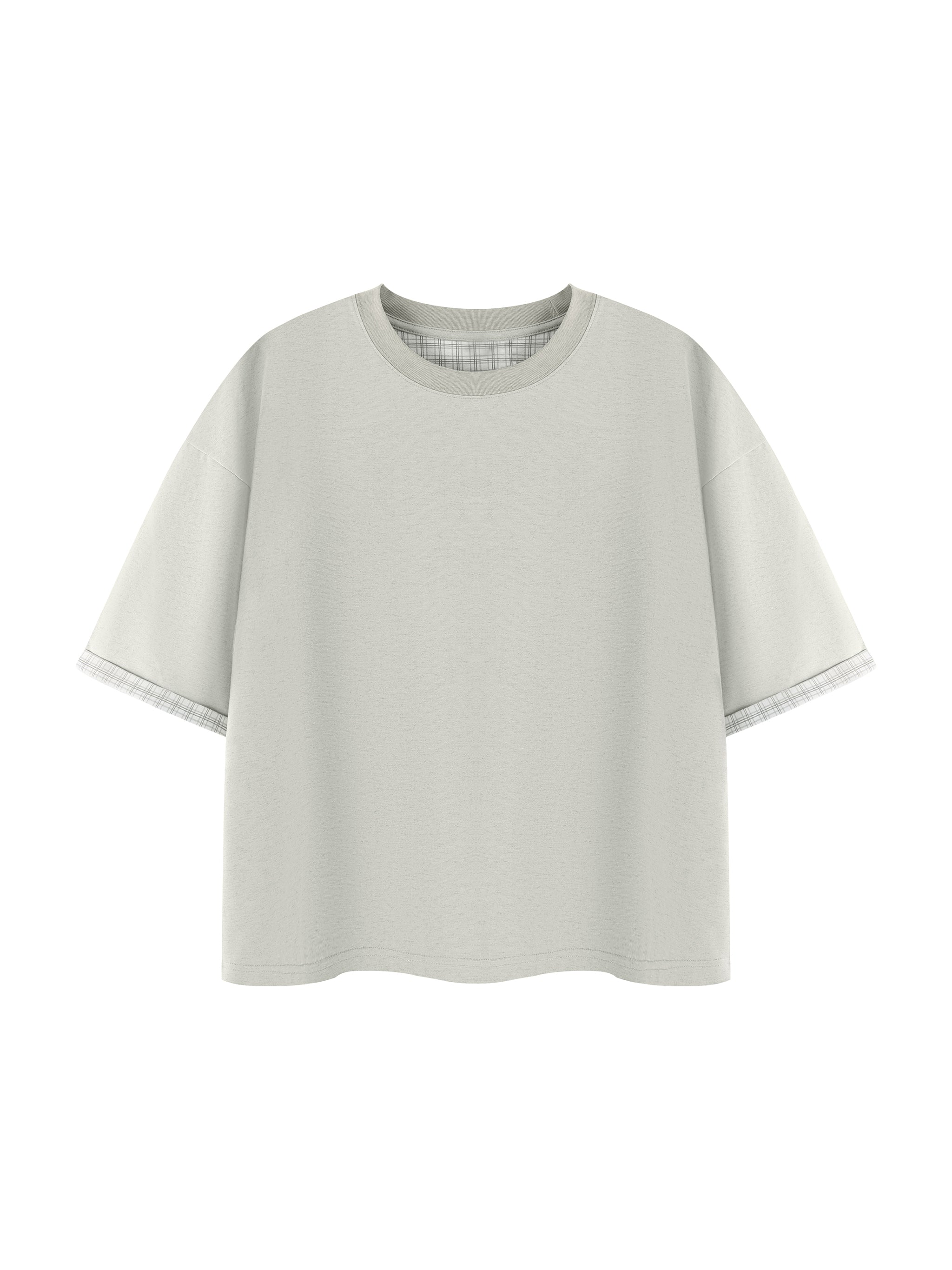 Unisex Boxy Plaid Lined Double Face T-Shirt – Oversized Layered Streetwear Tee