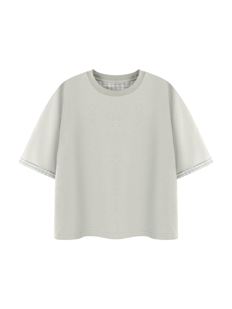Unisex Boxy Plaid Lined Double Face T-Shirt – Oversized Layered Streetwear Tee