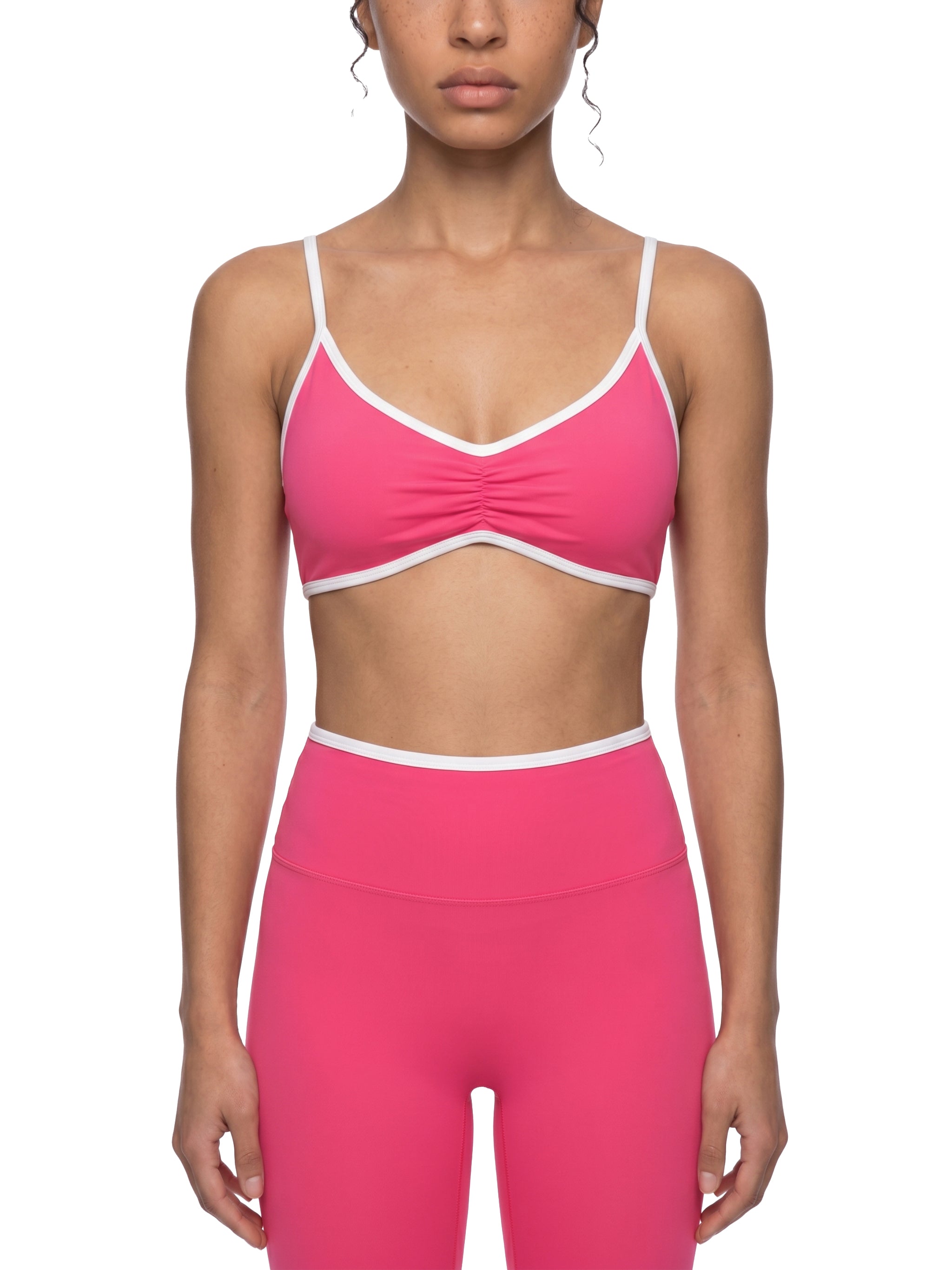 Women's Color Block Ruched V-Neck Sports Bra – Medium Support Activewear Bra