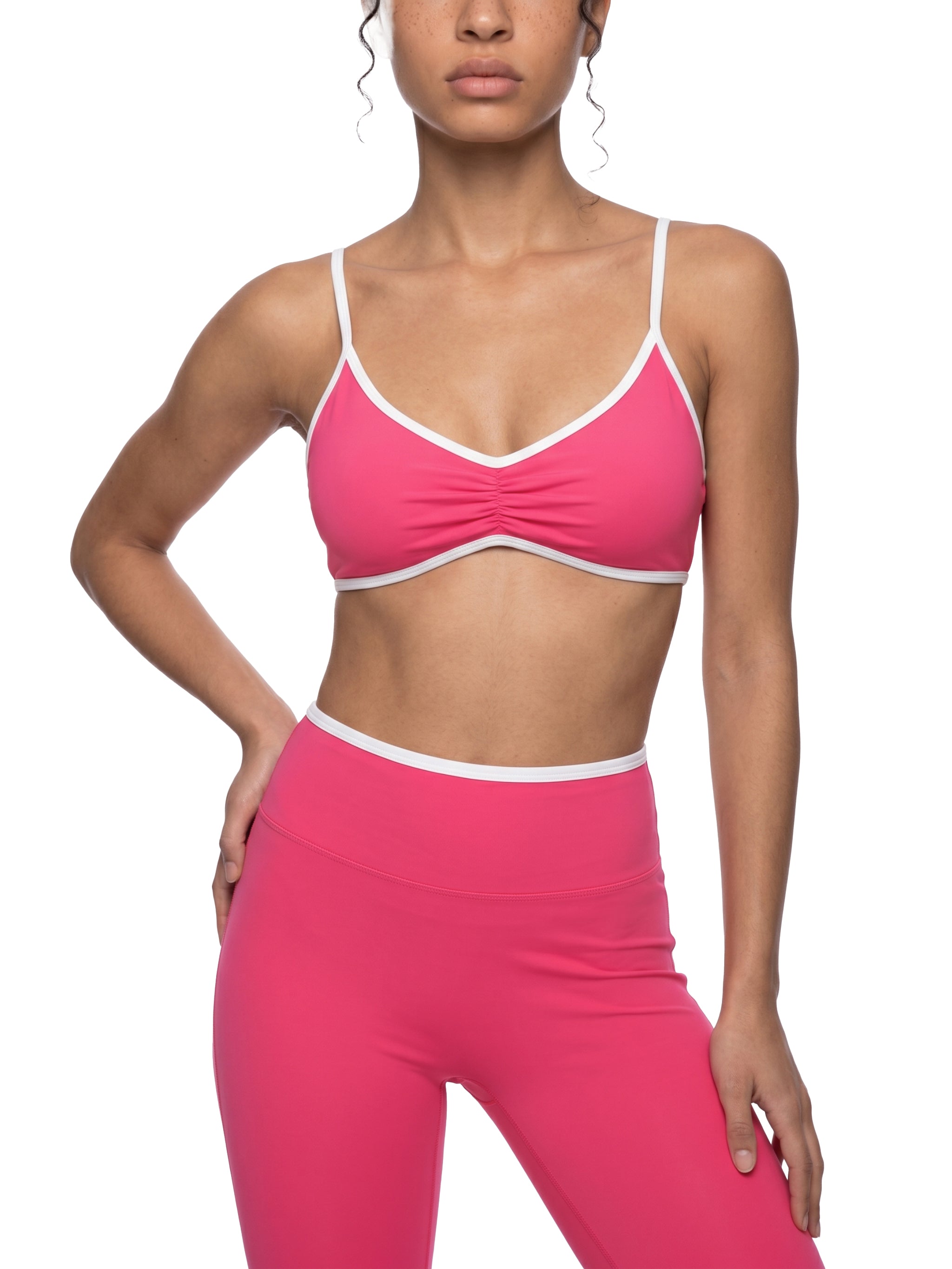 Women's Color Block Ruched V-Neck Sports Bra – Medium Support Activewear Bra