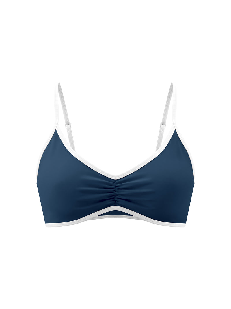 Women's Color Block Ruched V-Neck Sports Bra – Medium Support Activewear Bra