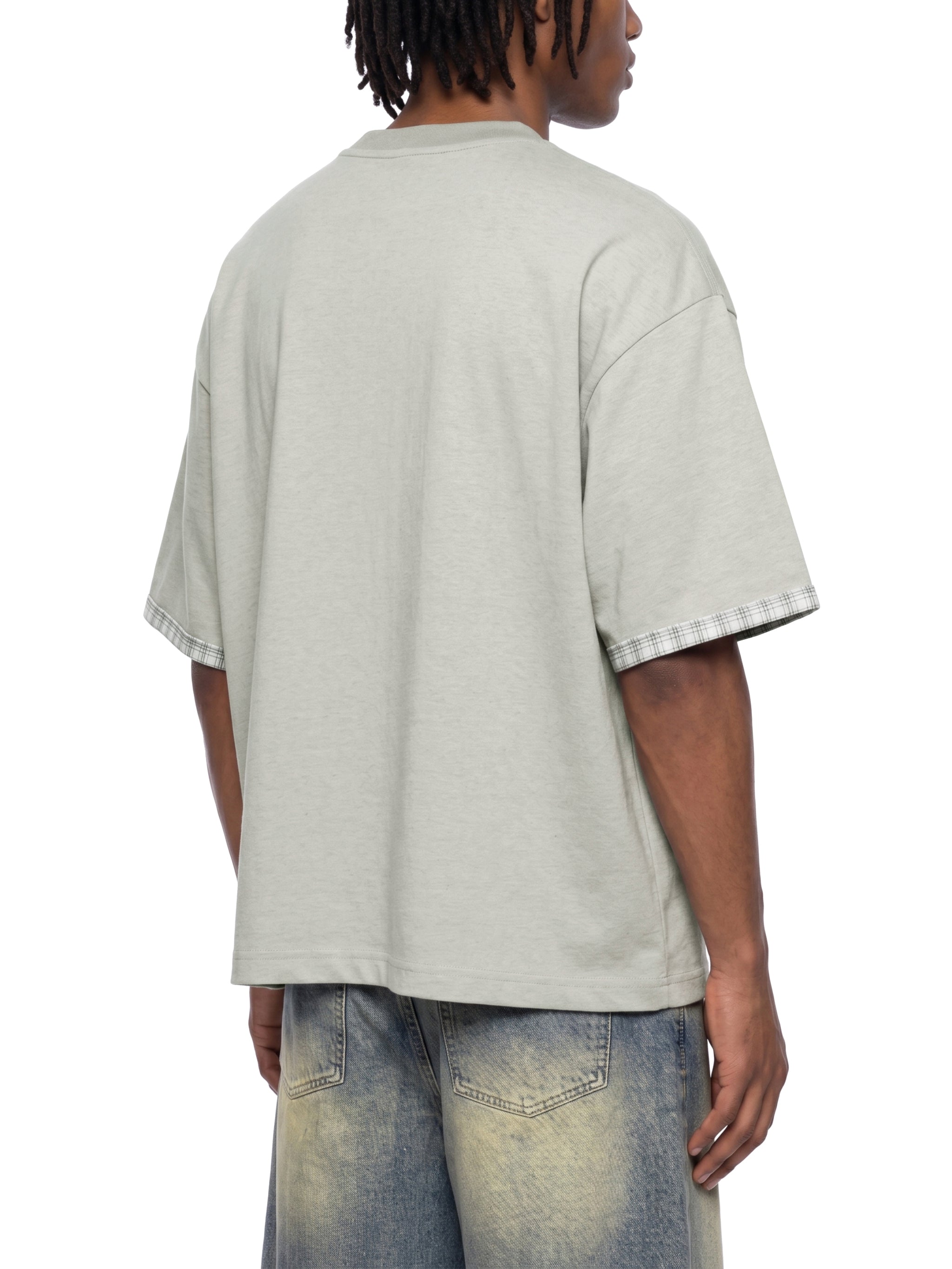 Unisex Boxy Plaid Lined Double Face T-Shirt – Oversized Layered Streetwear Tee