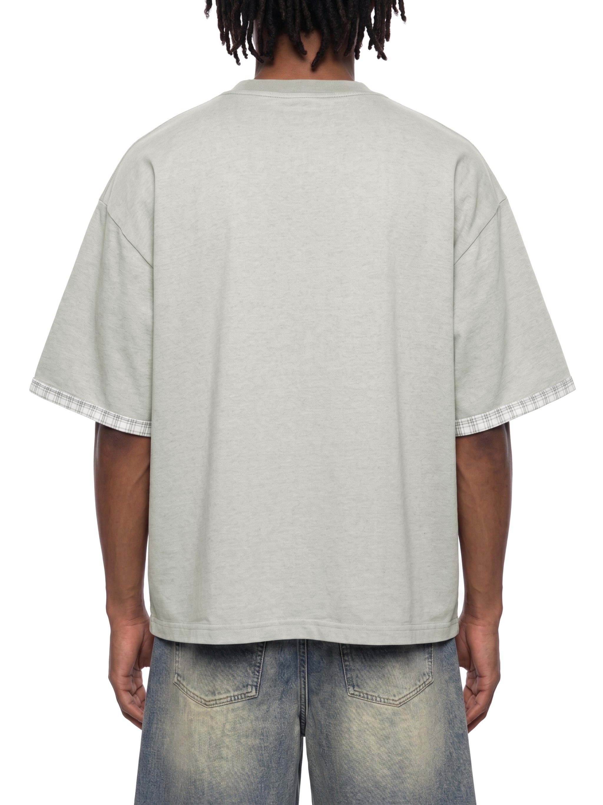 Unisex Boxy Plaid Lined Double Face T-Shirt – Oversized Layered Streetwear Tee